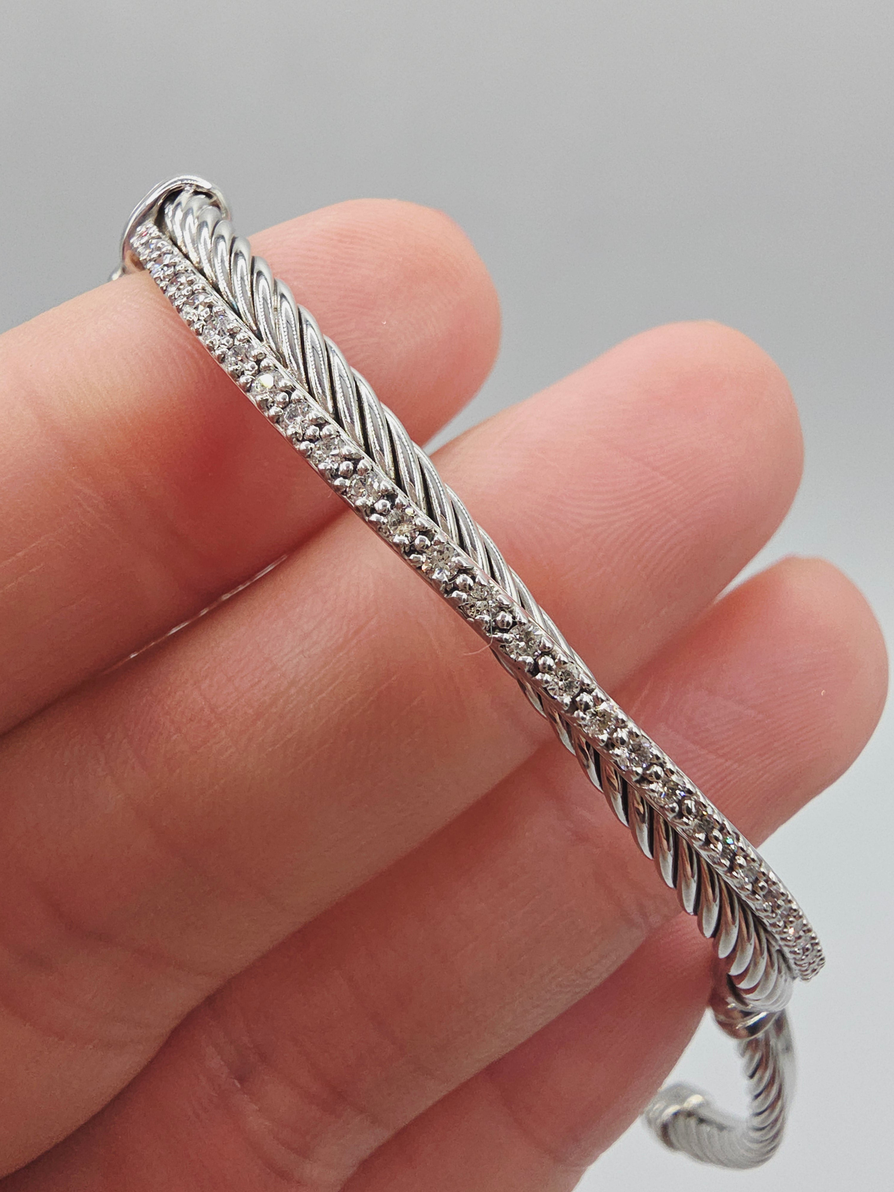 David Yurman Sterling Silver Crossover Bracelet with Diamonds - 6.75 Inch