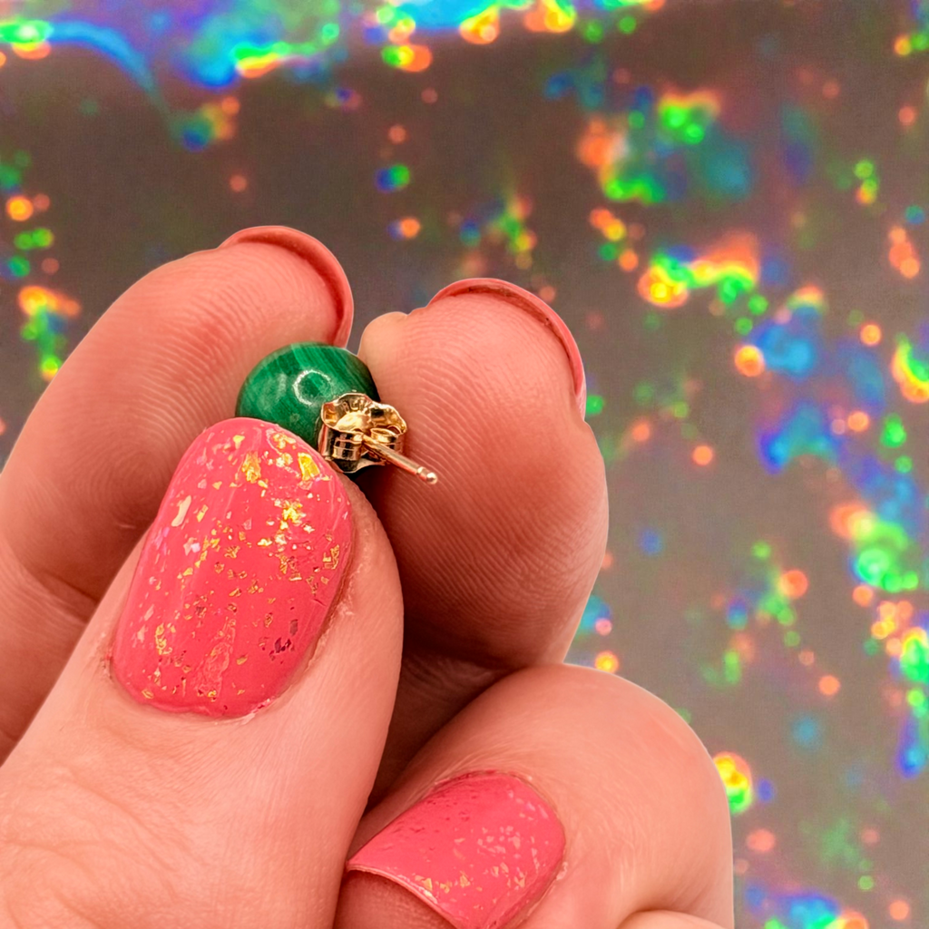 Solid 14K Yellow Gold Stud Earrings with Round Cut Jade