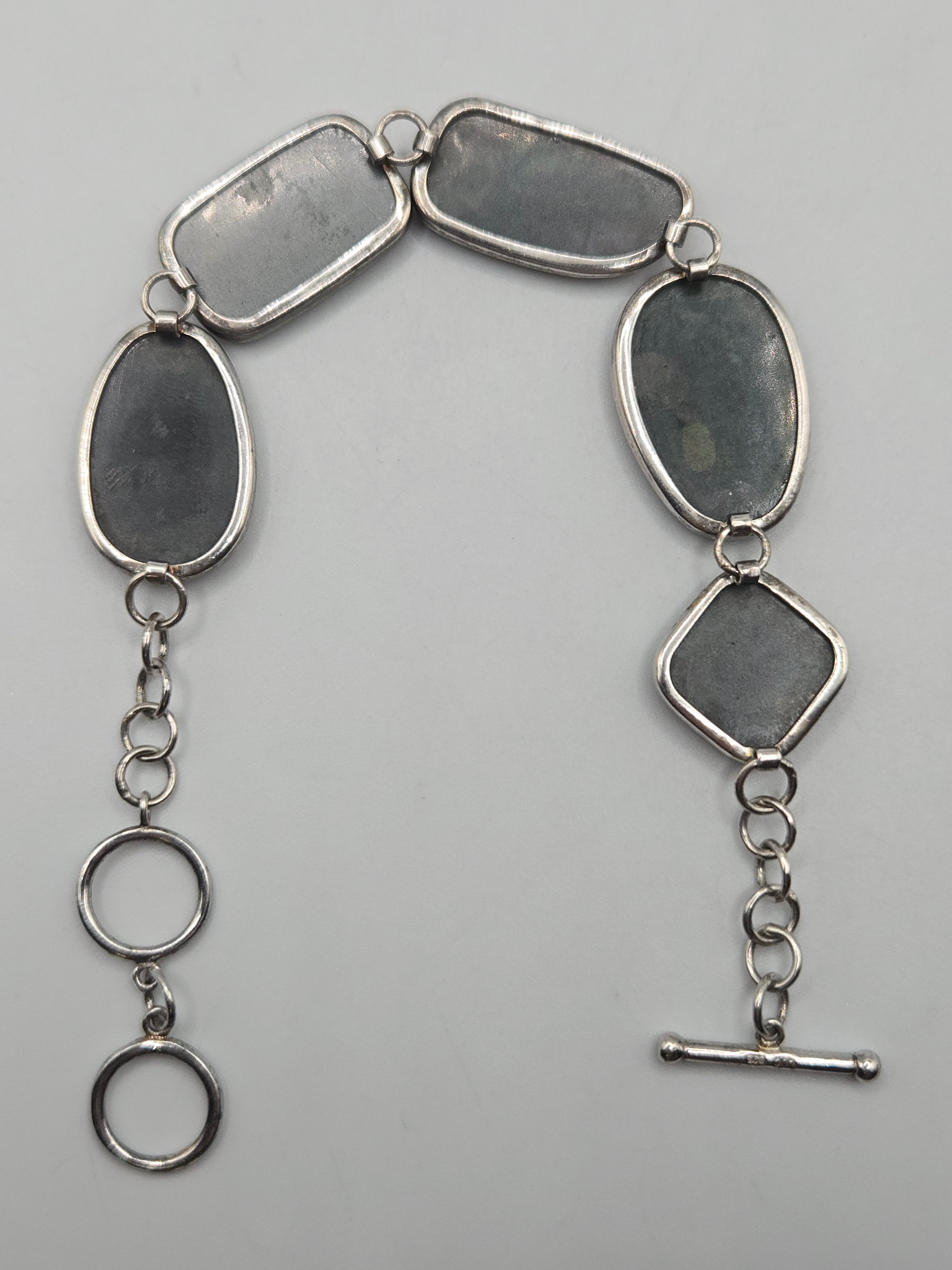 LUC Lucas Lameth 925 Sterling Silver Abalone Shell Toggle Bracelet 7-8 Inch