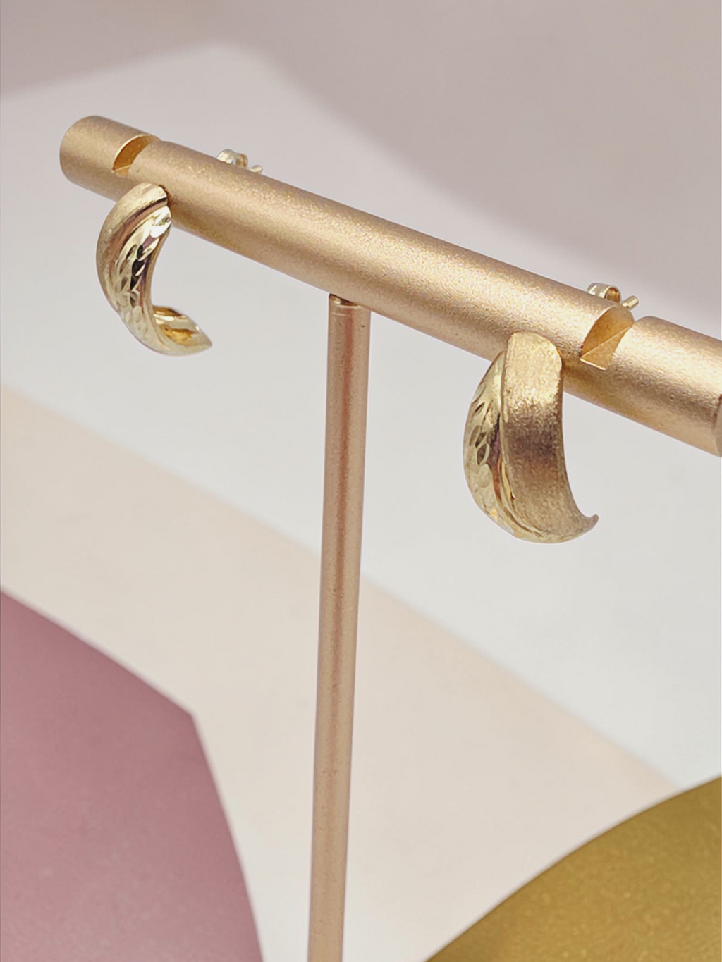 Solid 10K Yellow Gold Dual Textured Half-Hoop Earrings