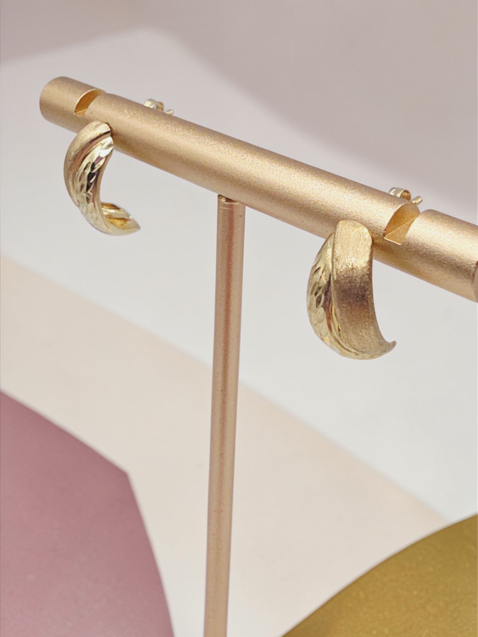 Solid 10K Yellow Gold Dual Textured Half-Hoop Earrings