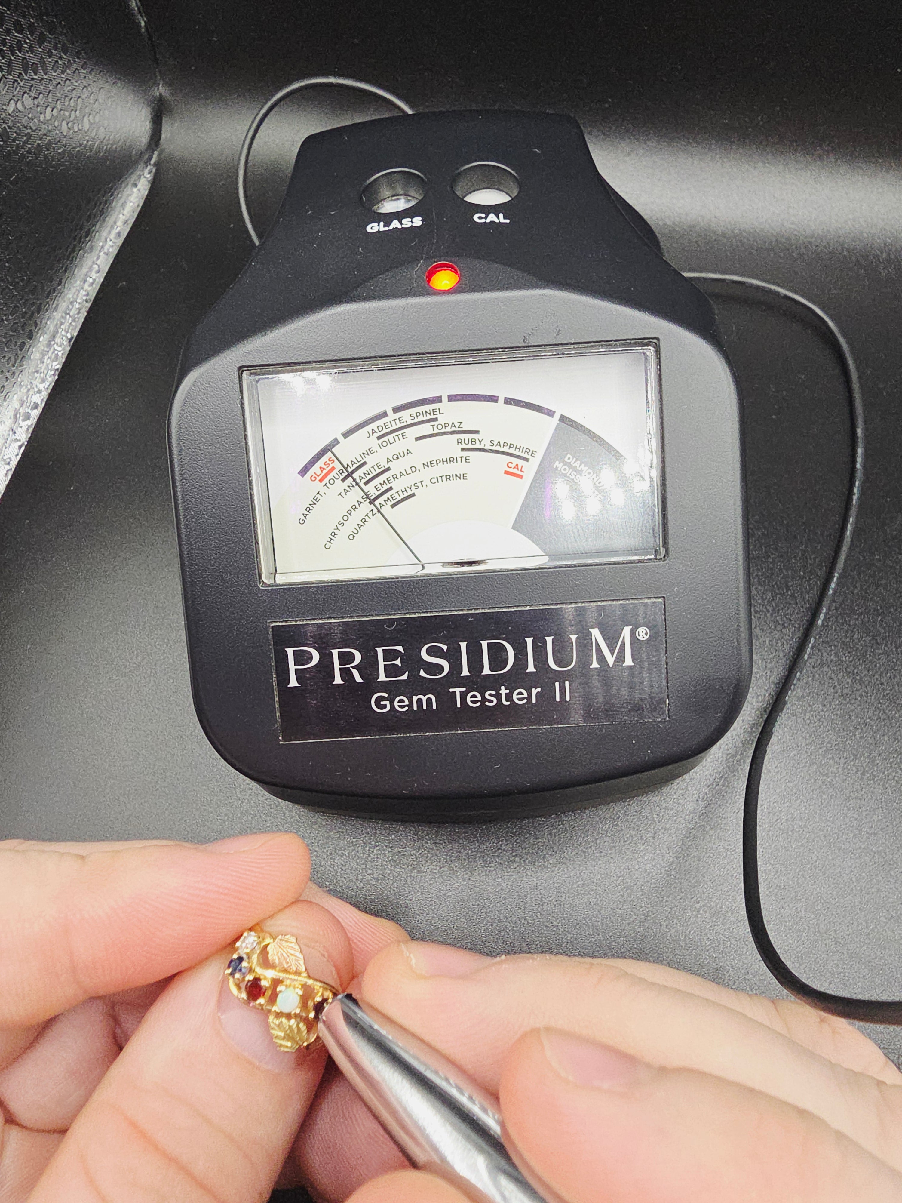 Solid 14K Yellow Gold Ring with Round Cut Opal, Garnet, Blue Topaz, Amethyst, and Diamond Size 8