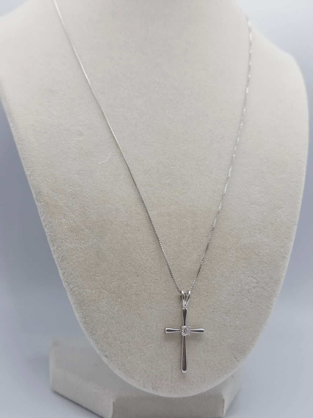 Sterling Silver Cross Pendant Boxchain Necklace with CZ Accent - 20 Inch