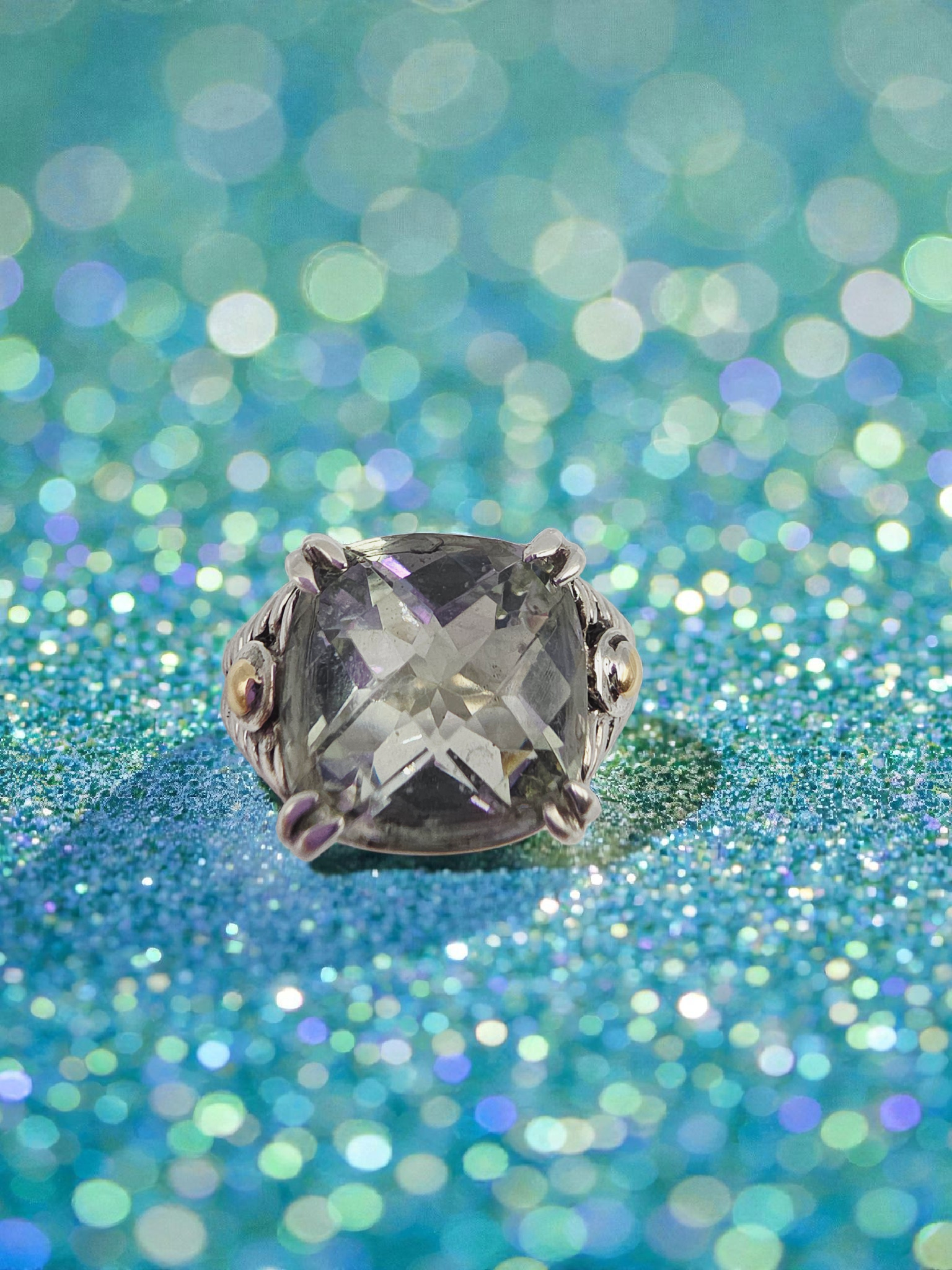 EFFY Sterling Silver Prasiolite Ring with Solid 18K Gold Accents - Size 7.25