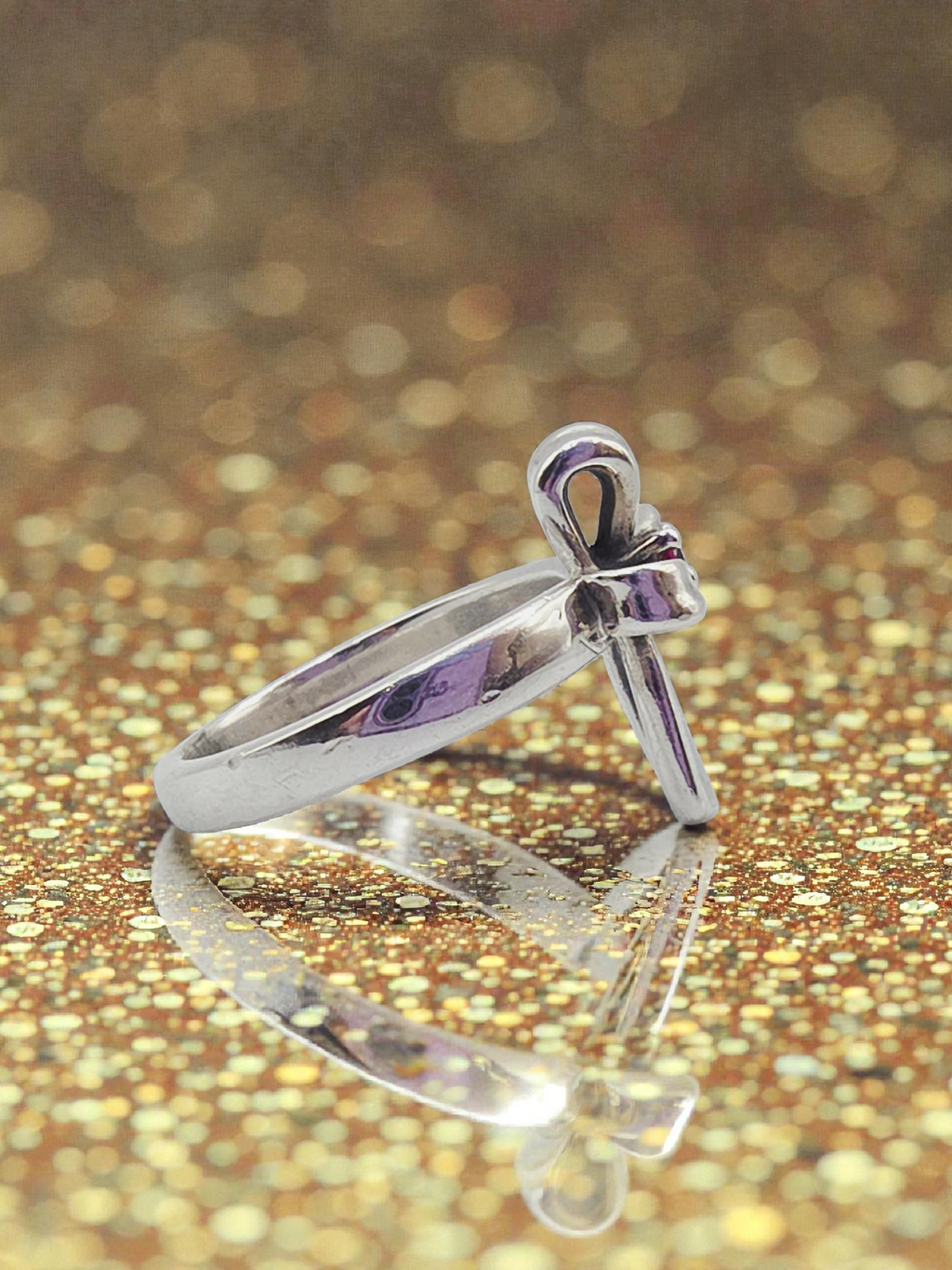RETIRED James Avery 925 Sterling Silver Ribbon Cross Ring with Ruby - Size 5