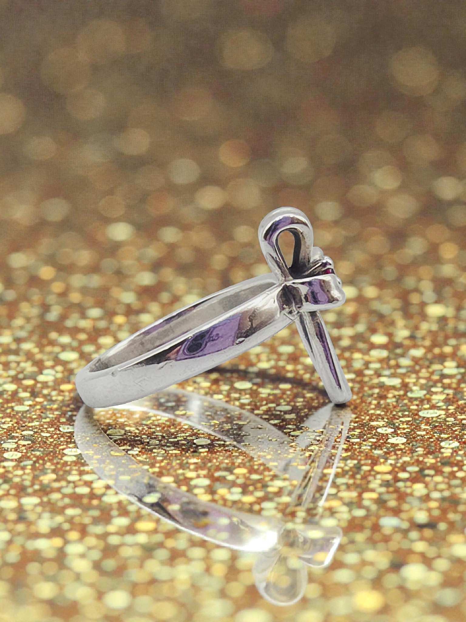 RETIRED James Avery 925 Sterling Silver Ribbon Cross Ring with Ruby - Size 5