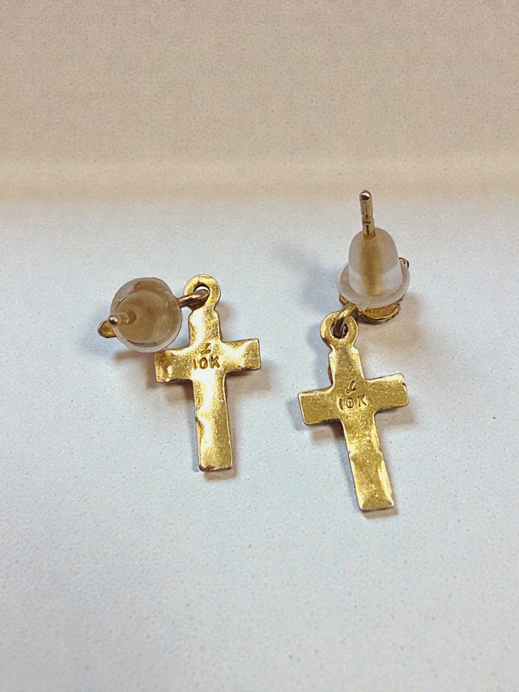 Black Hills Solid 10K Tri-Color Gold Floral Cross Earrings - Silicone Backs