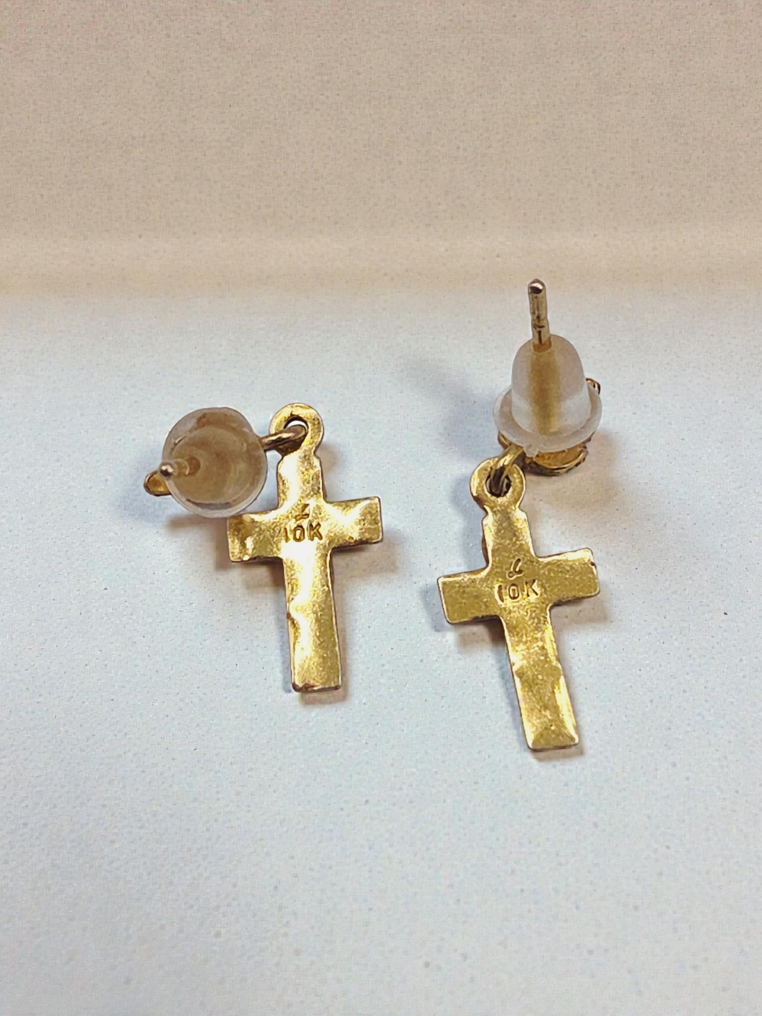 Black Hills Solid 10K Tri-Color Gold Floral Cross Earrings - Silicone Backs