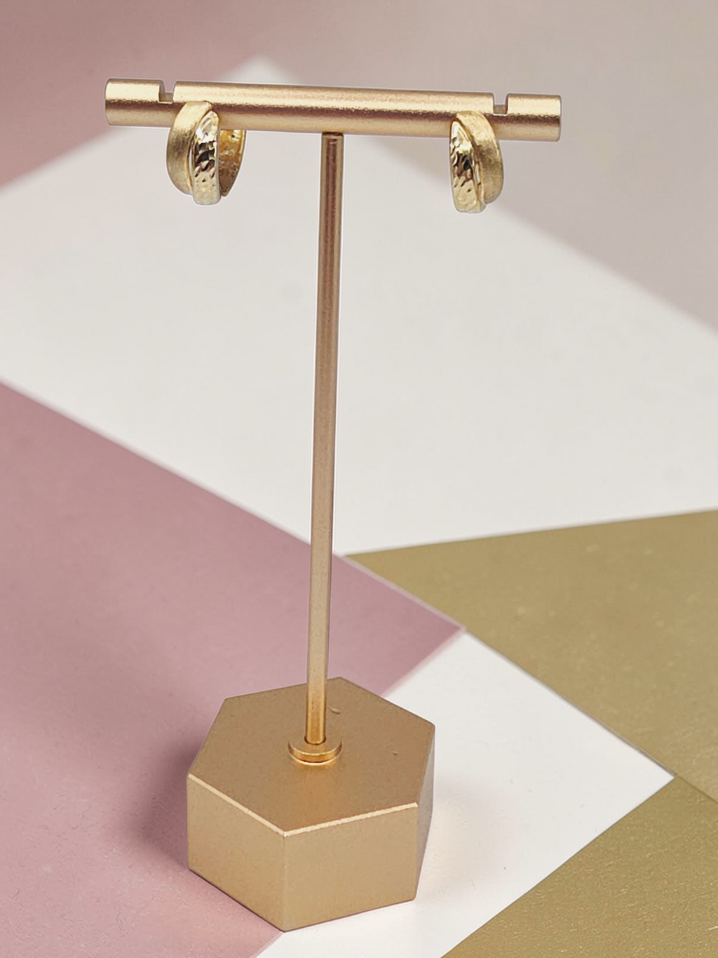 Solid 10K Yellow Gold Dual Textured Half-Hoop Earrings