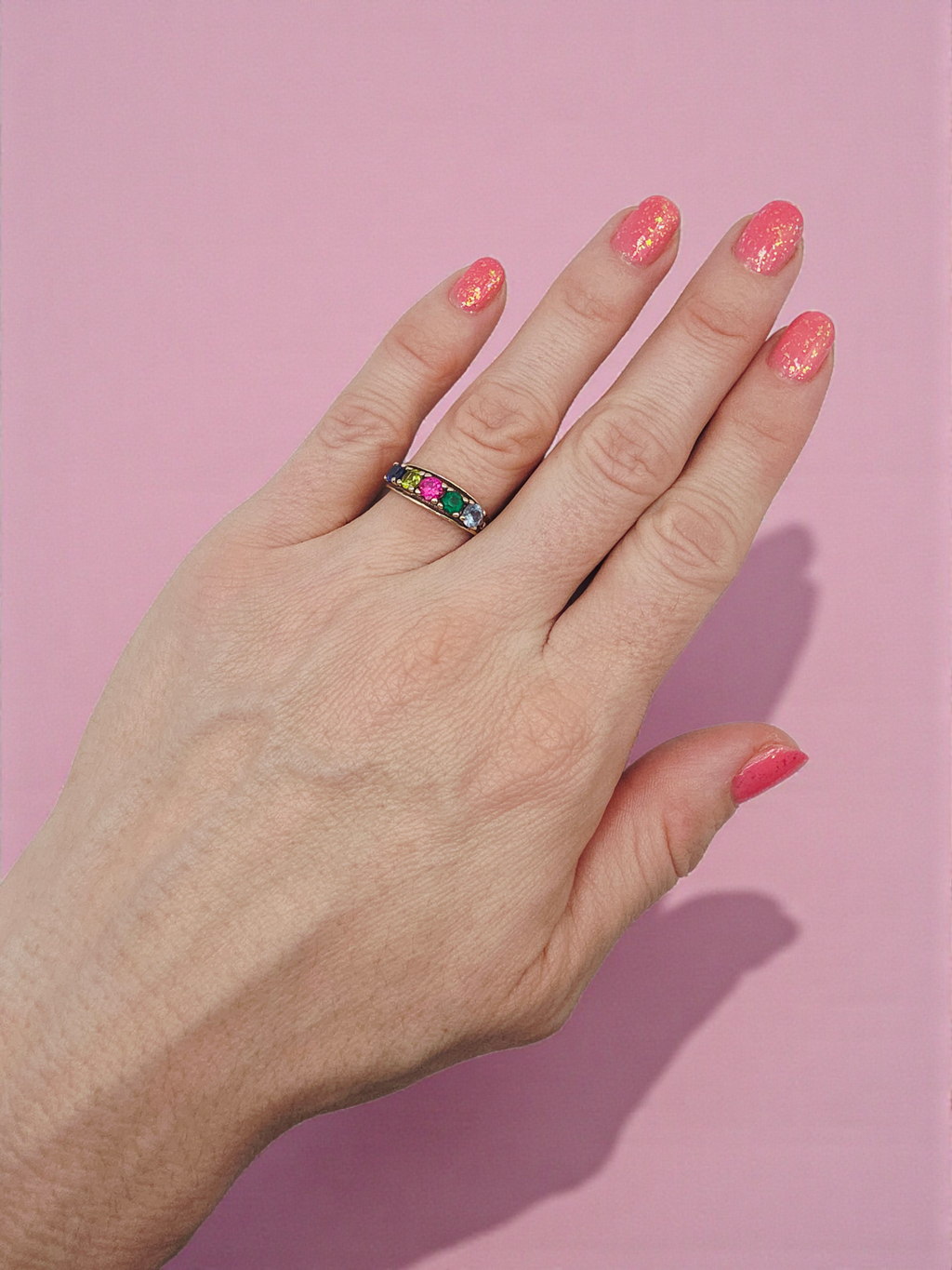 Solid 10K Yellow Gold Ring with Multiple Gemstones – Size 6.75