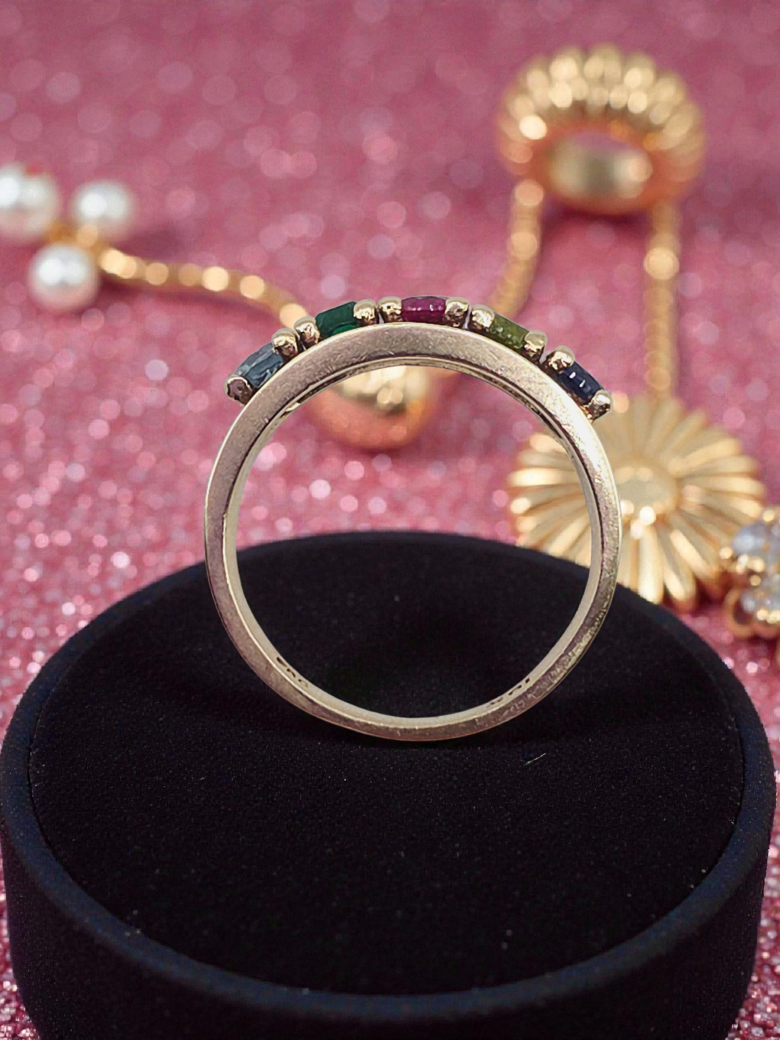 Solid 10K Yellow Gold Ring with Multiple Gemstones – Size 6.75
