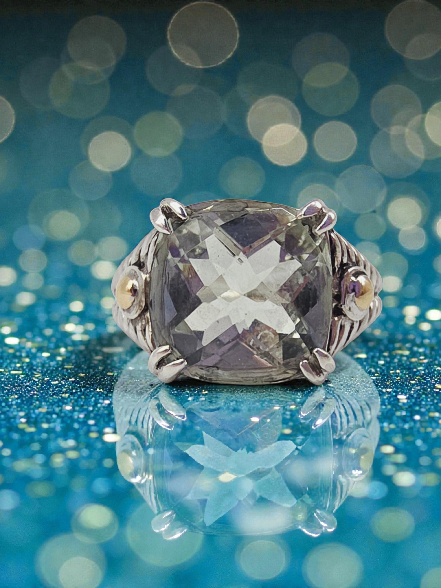 EFFY Sterling Silver Prasiolite Ring with Solid 18K Gold Accents - Size 7.25