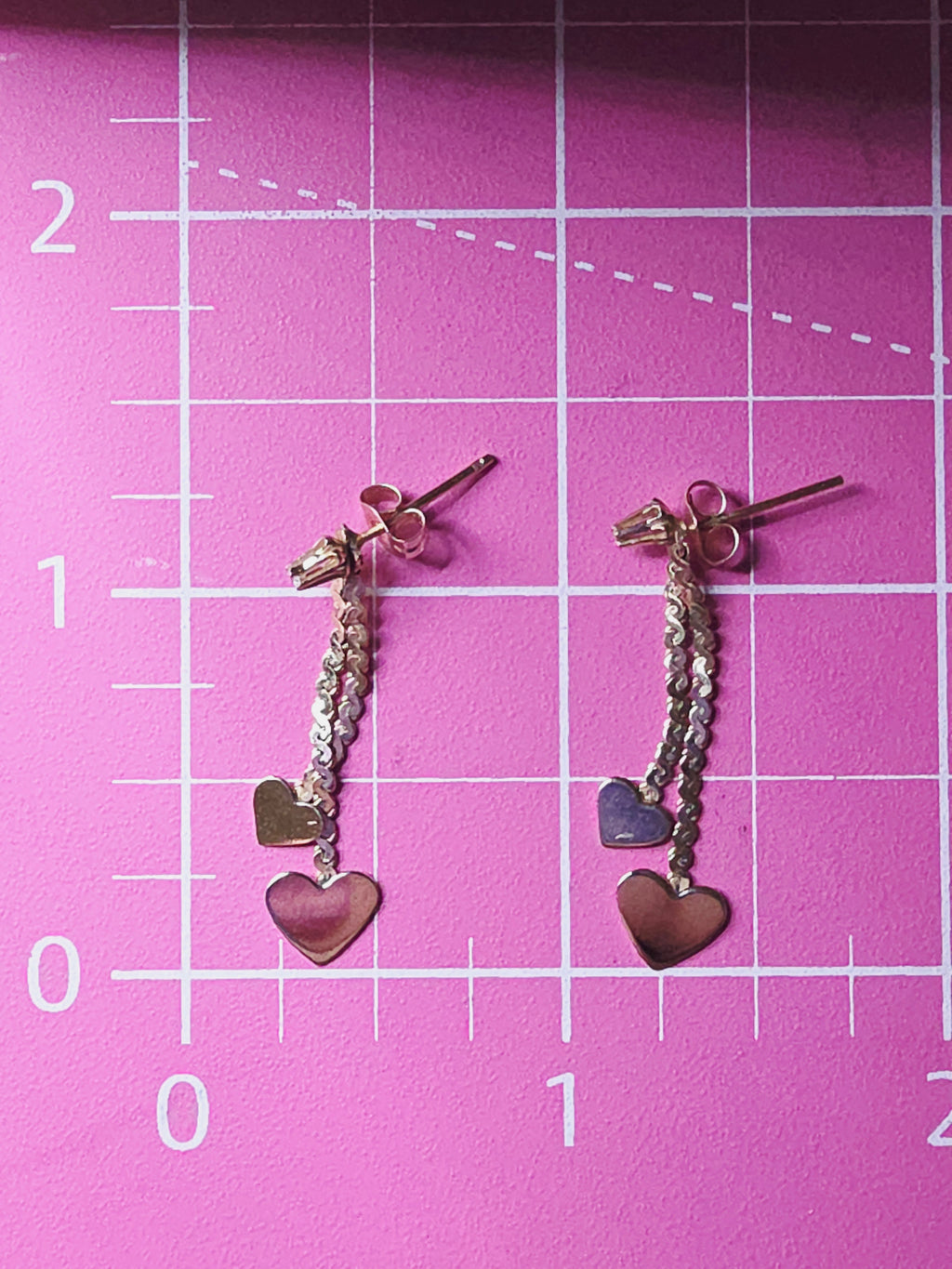 Vintage NABCO Solid 14K Gold Dangle Heart Earrings with White Topaz Accents