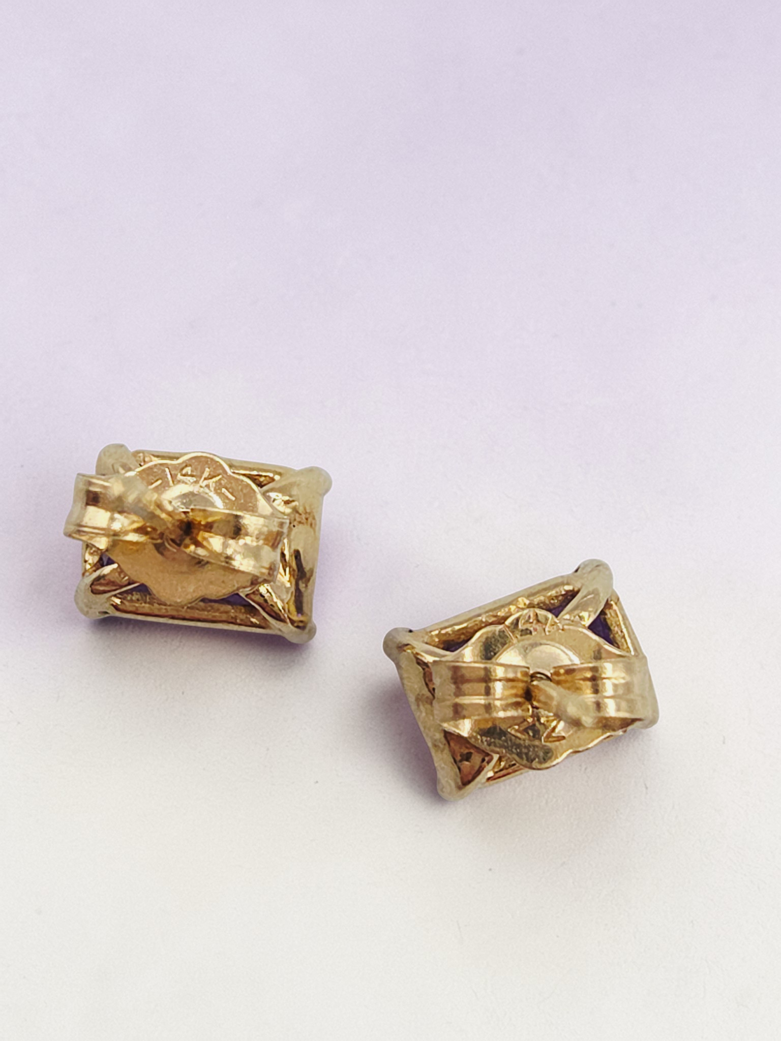 Solid 14K Yellow Gold Emerald Cut Amethyst Stud Earrings