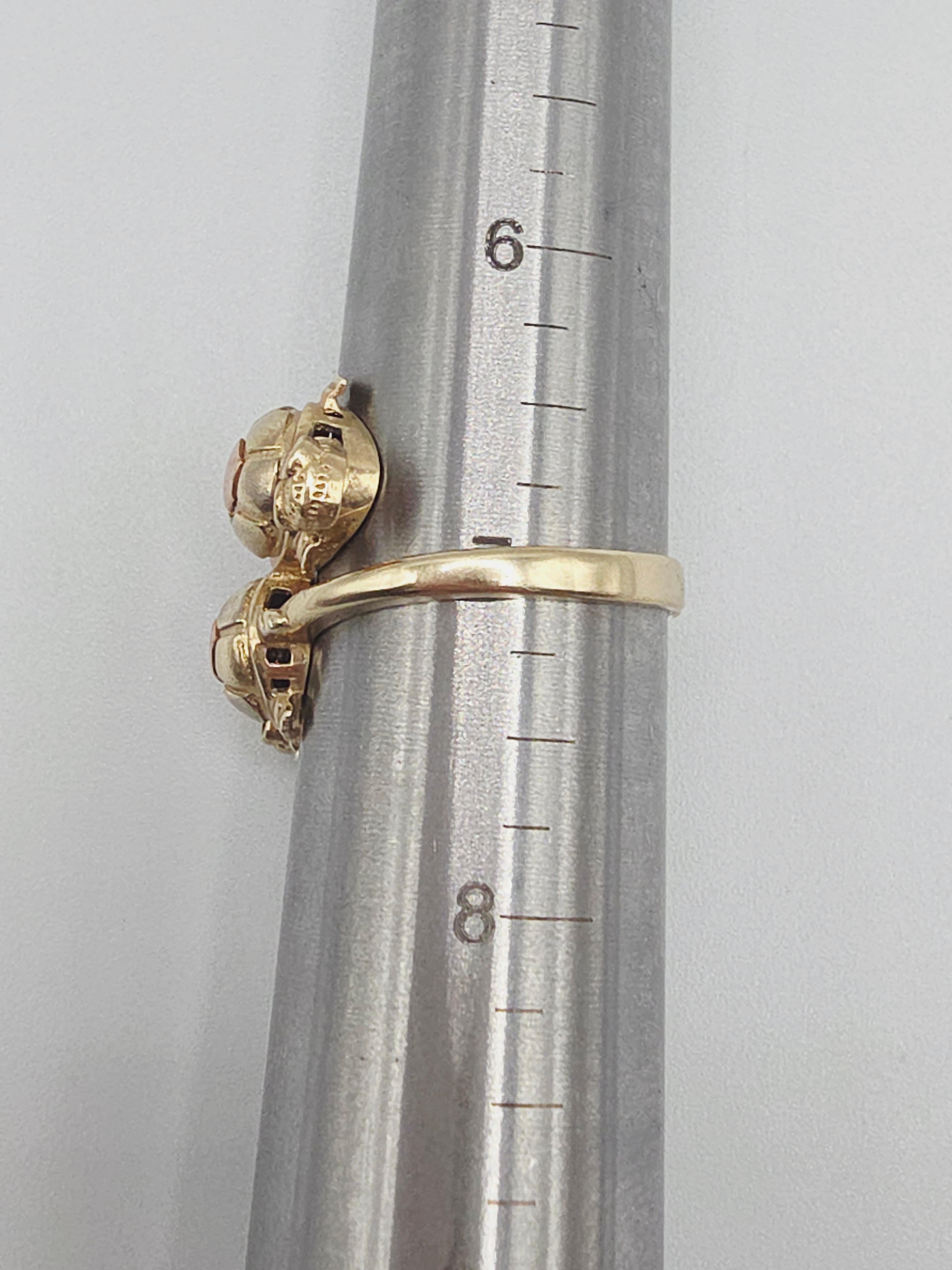 Solid 10K Tri Color Gold Turtle Ring with Articulating Heads and Ruby Eyes Sz 7