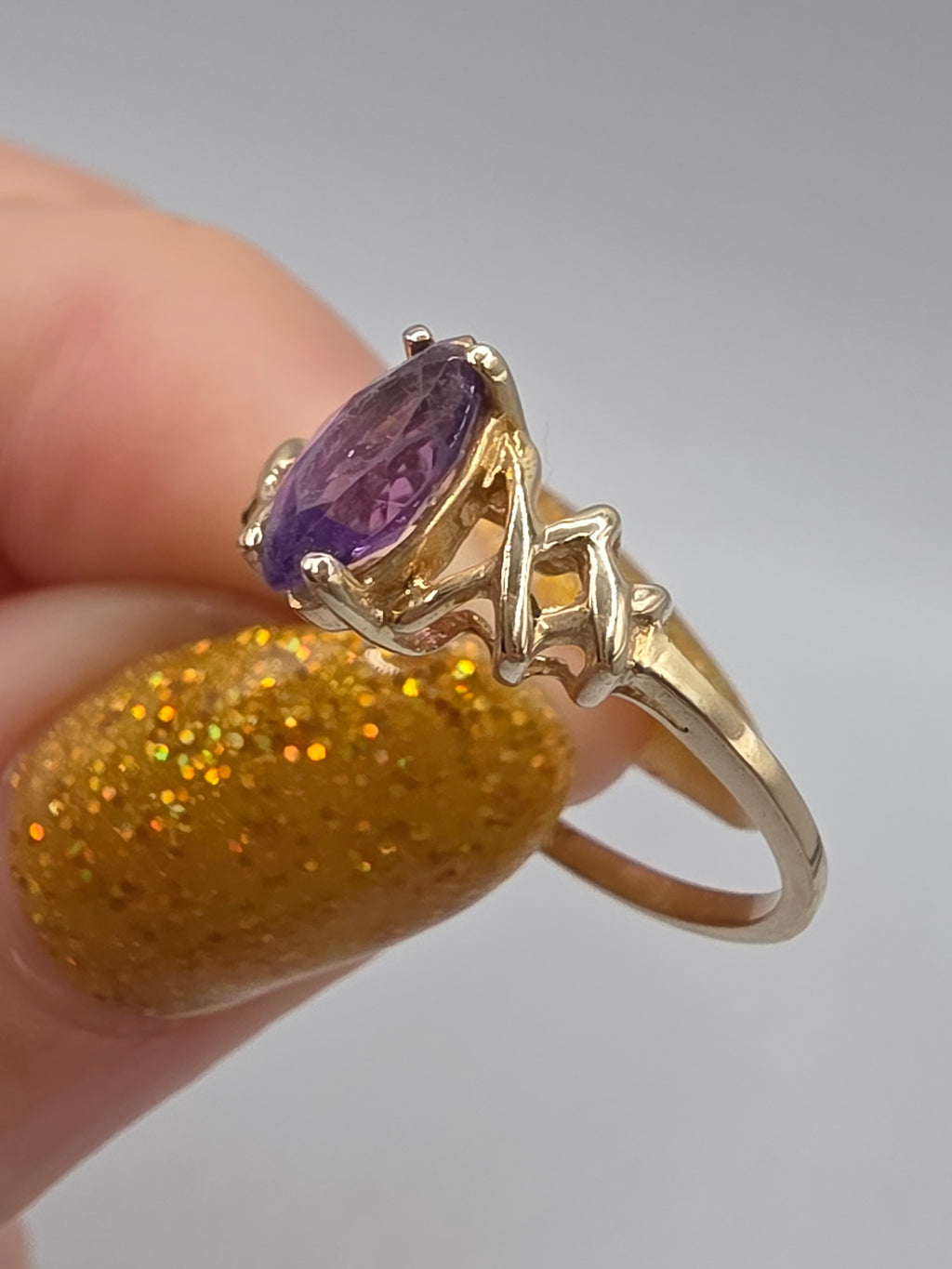 Ambras Fine Jewelry Solid 14K Yellow Gold Marquise Amethyst Ring - Size 5.75