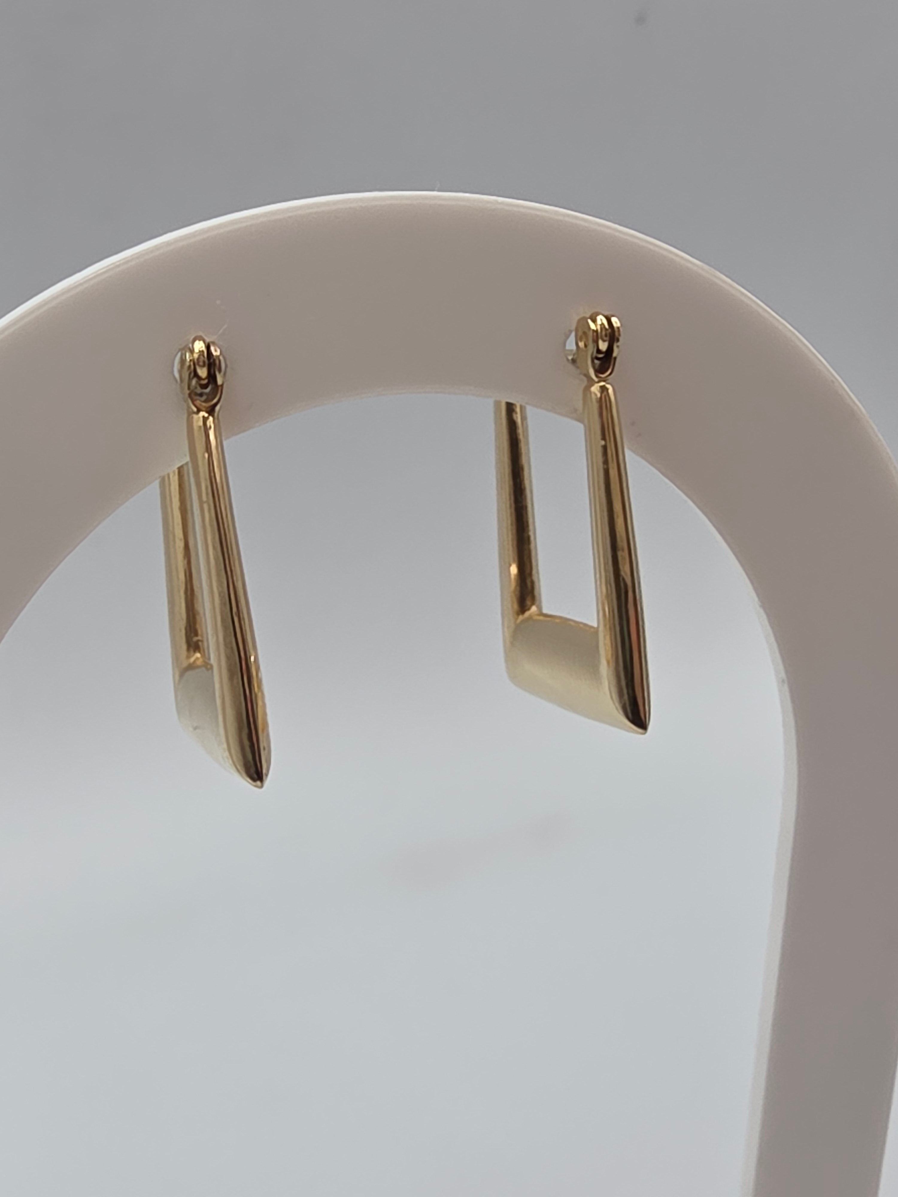 Solid 14K Yellow Gold Rectangular Hoop Earrings with Hinged Snap Bar Closures