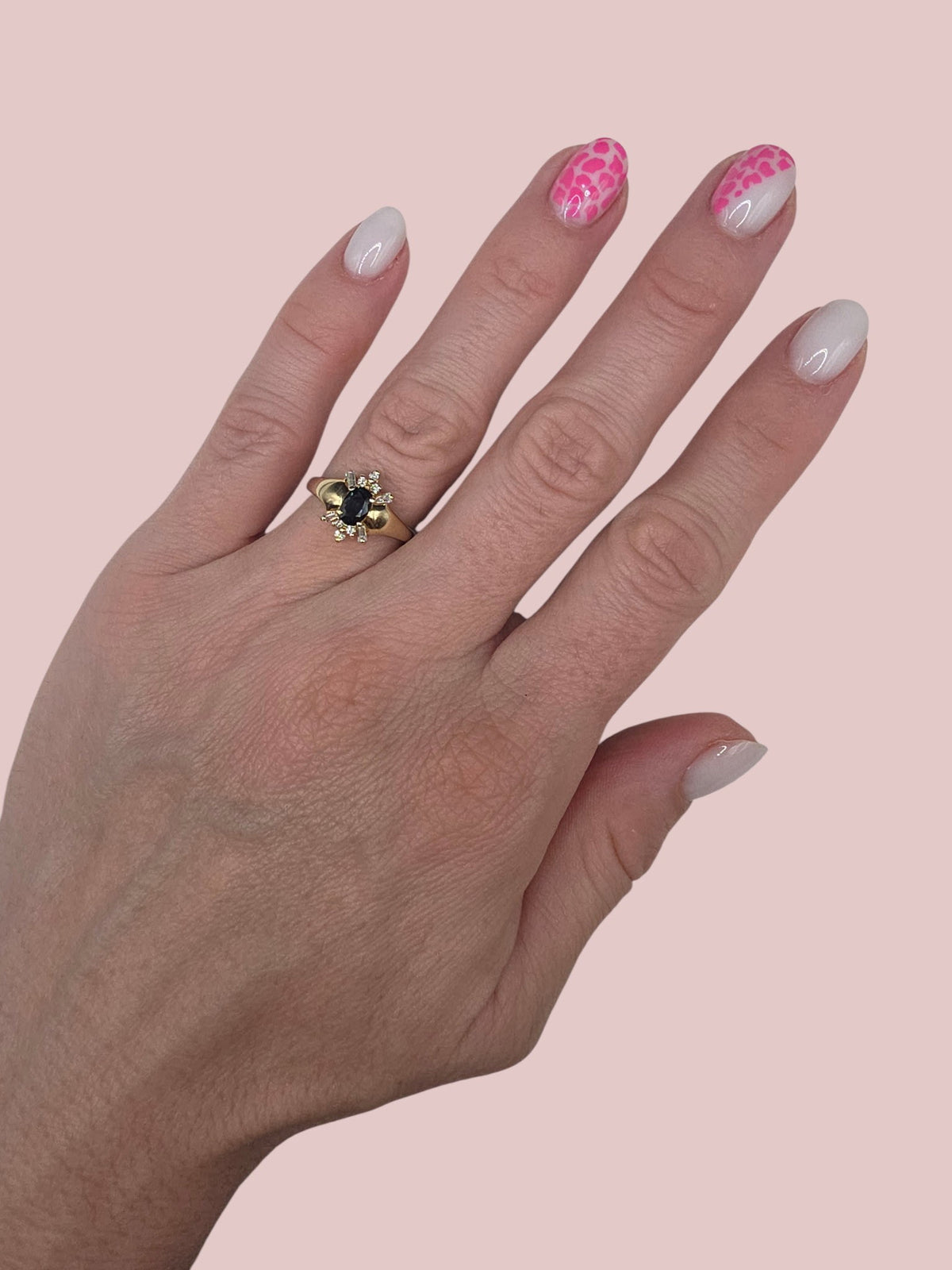 WG Solid 14K Yellow Gold Blue Sapphire and Diamond Ring – Size 6.5
