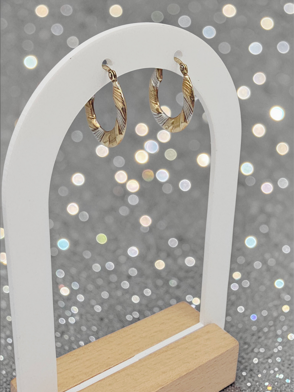 Solid 10K Two-Tone Gold Ribbed Textured Hoop Earrings