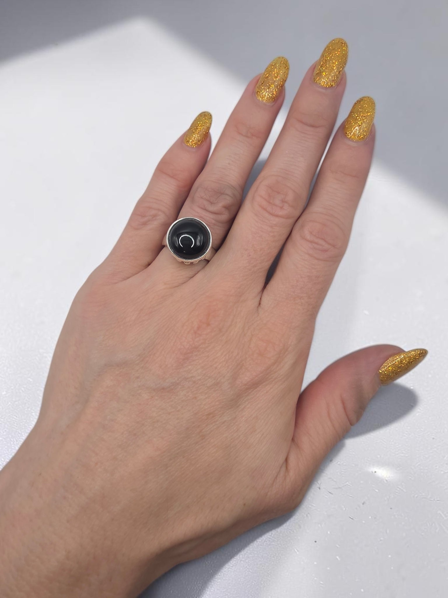 Retired James Avery Sterling Silver Black Onyx Chalcedony African Bead Ring 6.5