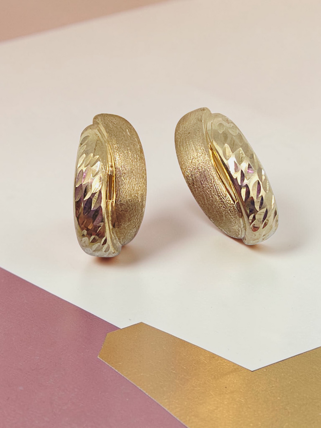 Solid 10K Yellow Gold Dual Textured Half-Hoop Earrings