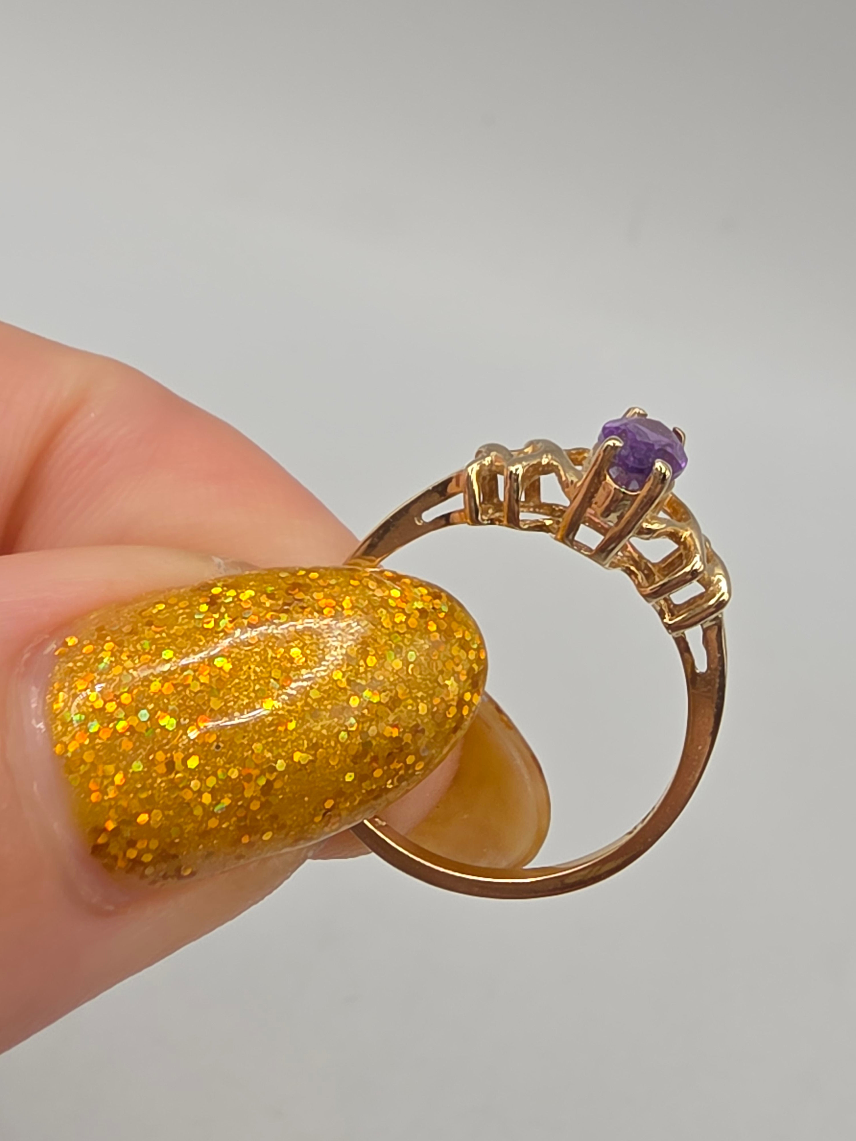 Ambras Fine Jewelry Solid 14K Yellow Gold Marquise Amethyst Ring - Size 5.75