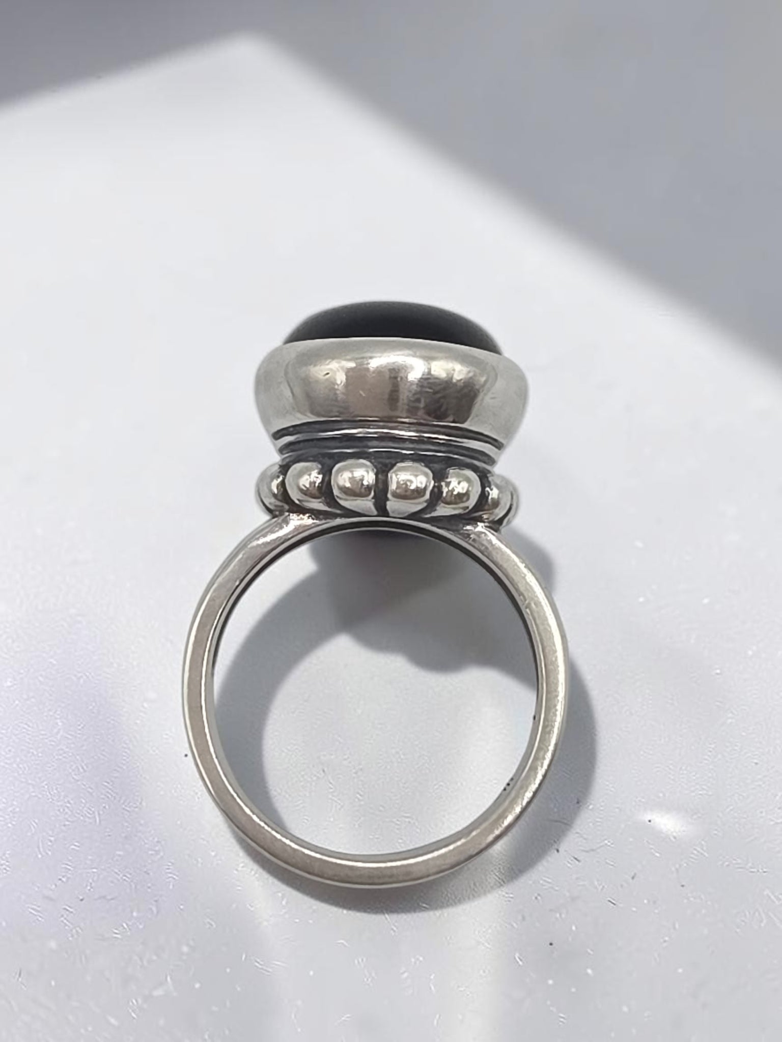 Retired James Avery Sterling Silver Black Onyx Chalcedony African Bead Ring 6.5