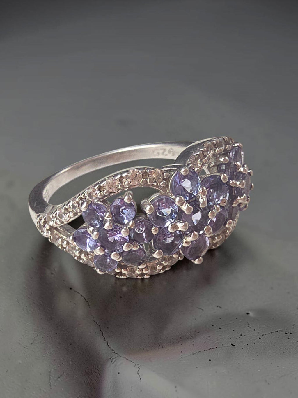 BBJ Sterling Silver Violet Periwinkle CZ Cubic Zirconia Cluster Ring - Size 6