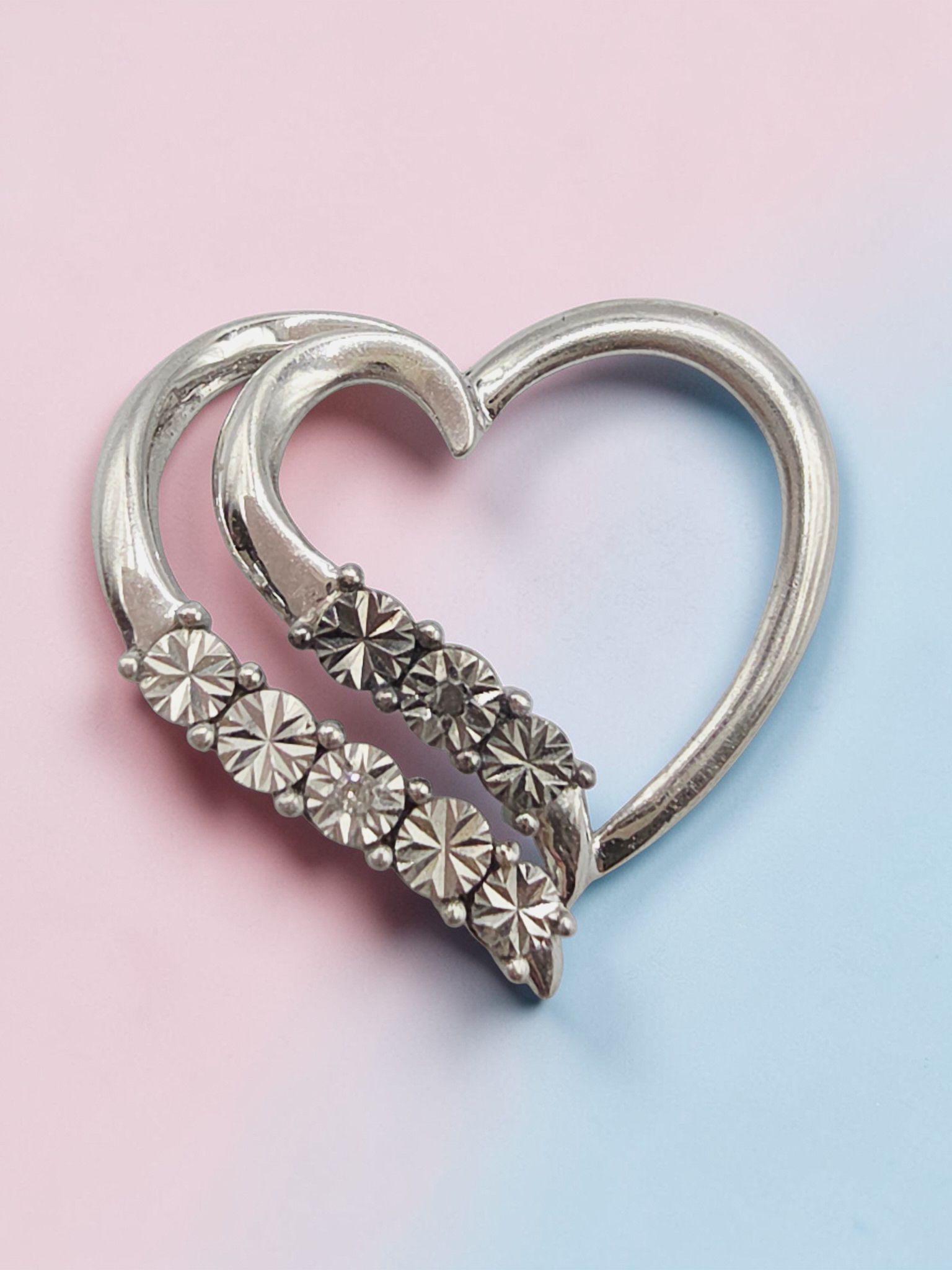 Regina Lane 925 Sterling Silver Heart Necklace Pendant with Diamond Accents