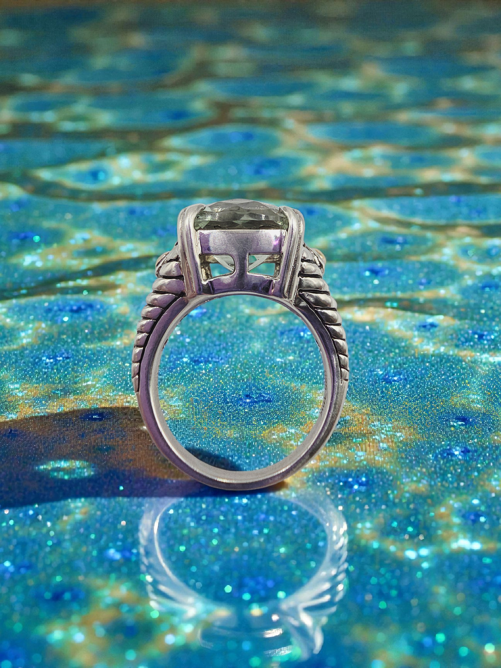 EFFY Sterling Silver Prasiolite Ring with Solid 18K Gold Accents - Size 7.25