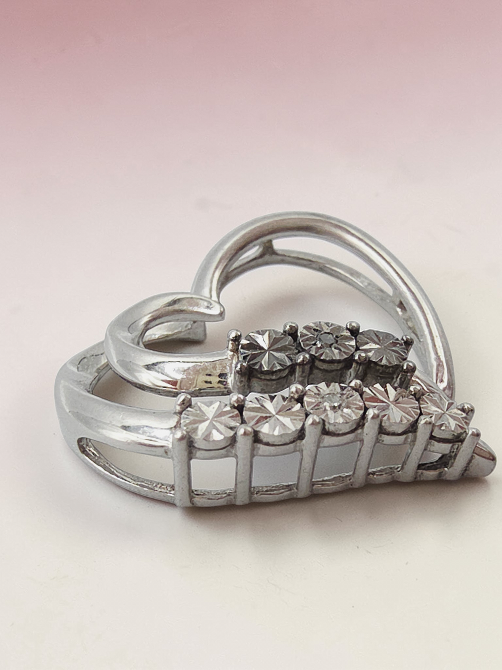 Regina Lane 925 Sterling Silver Heart Necklace Pendant with Diamond Accents