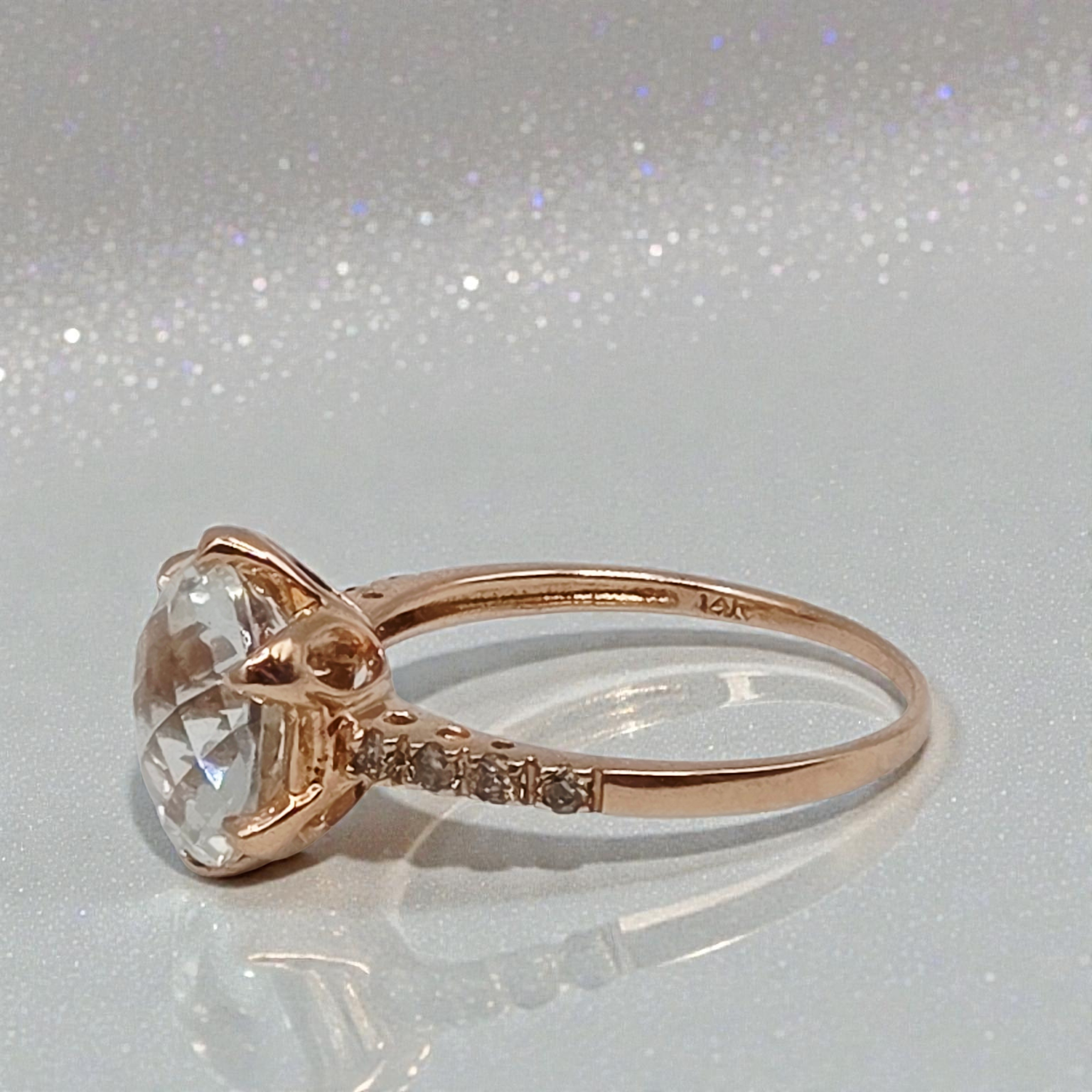 Solid 14K Rose Gold Ring with Lab-Created White Topaz & Diamond Accents - Size 8