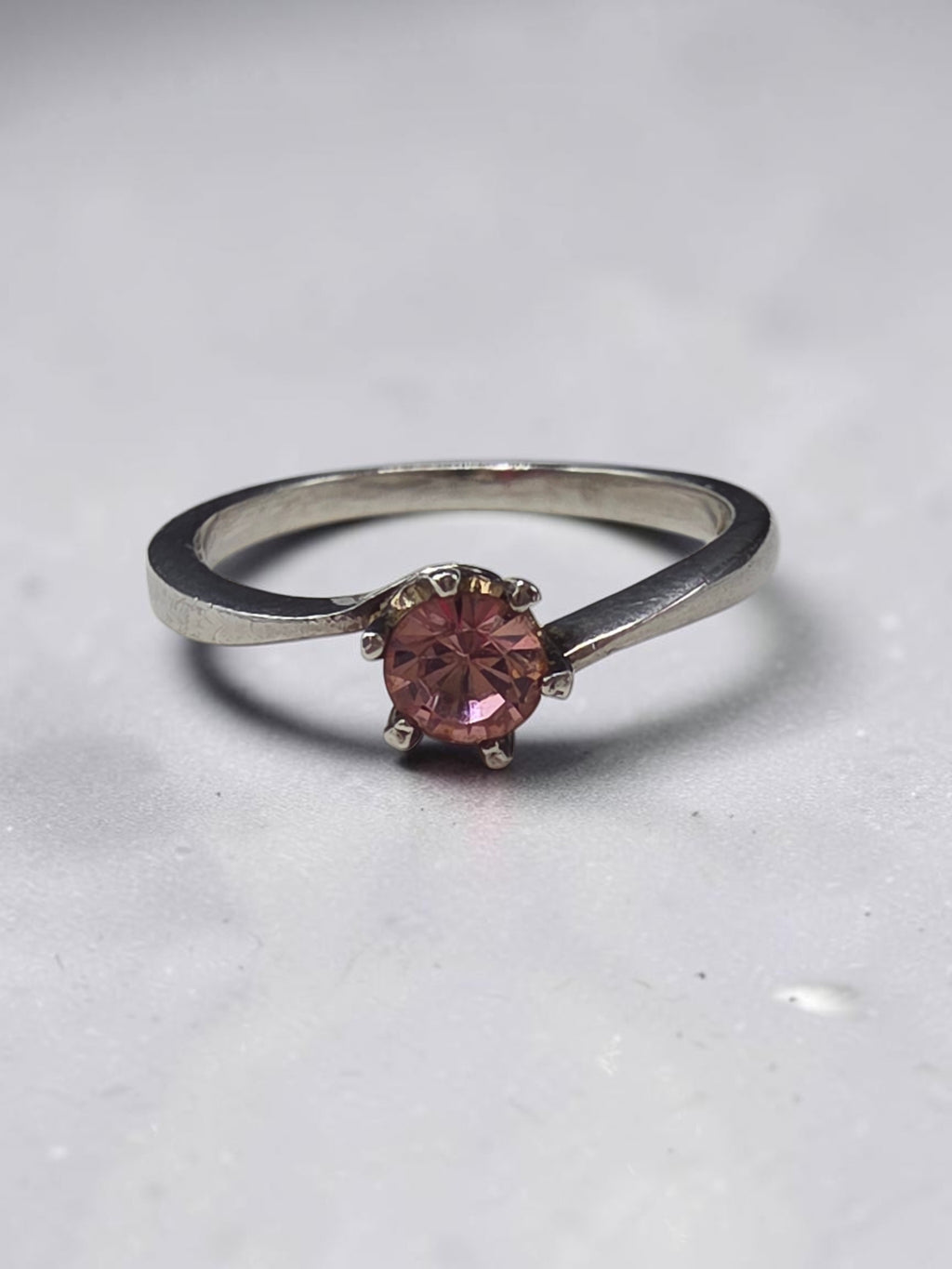 Sterling Silver Ring with Pink Gem Size 4.25