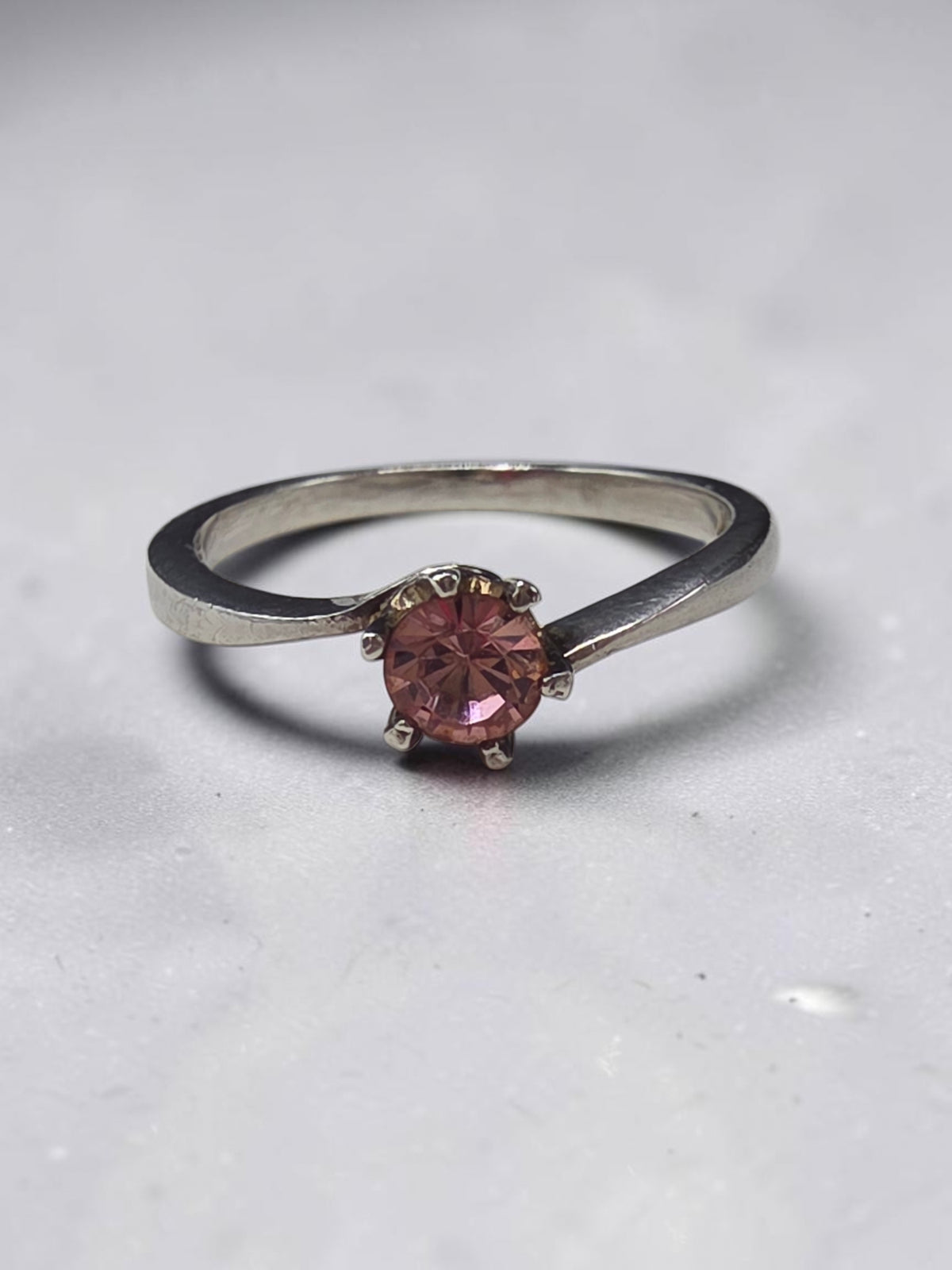 Sterling Silver Ring with Pink Gem Size 4.25