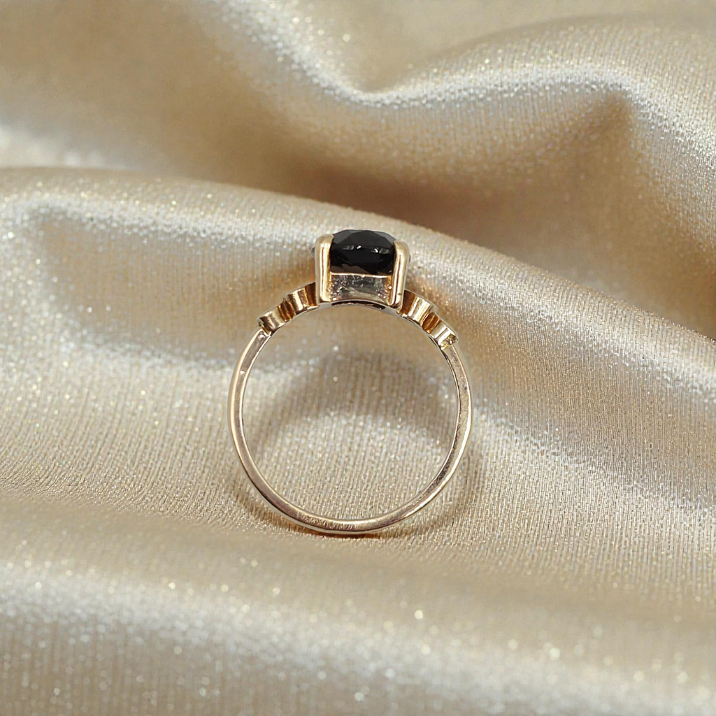 Solid 14K Yellow Gold Ring with Oval Smoky Quartz – Size 6.5