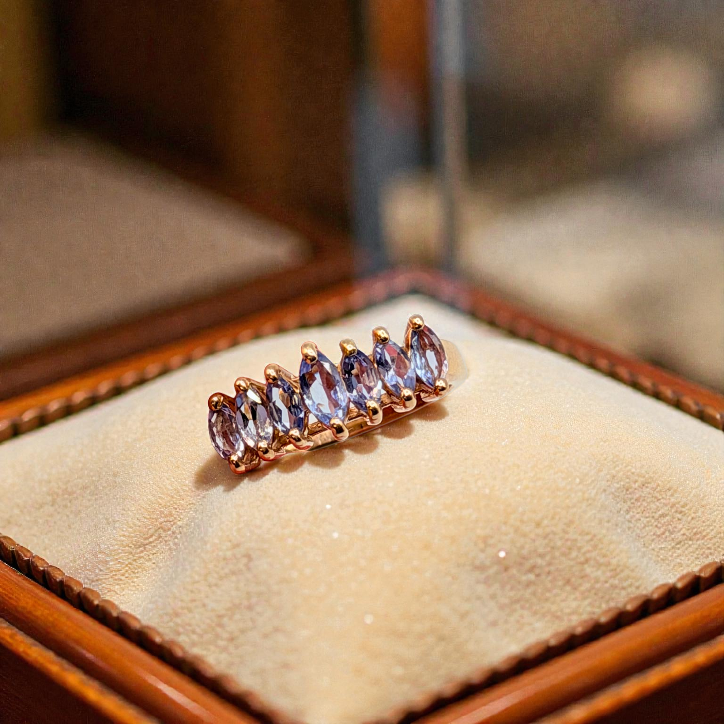 Solid 10K Yellow Gold Ring with Marquise Cut Tanzanite Size 6.75