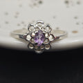 925 Sterling Silver Ring with Amethyst in Floral Filigree Design – Size 9.25