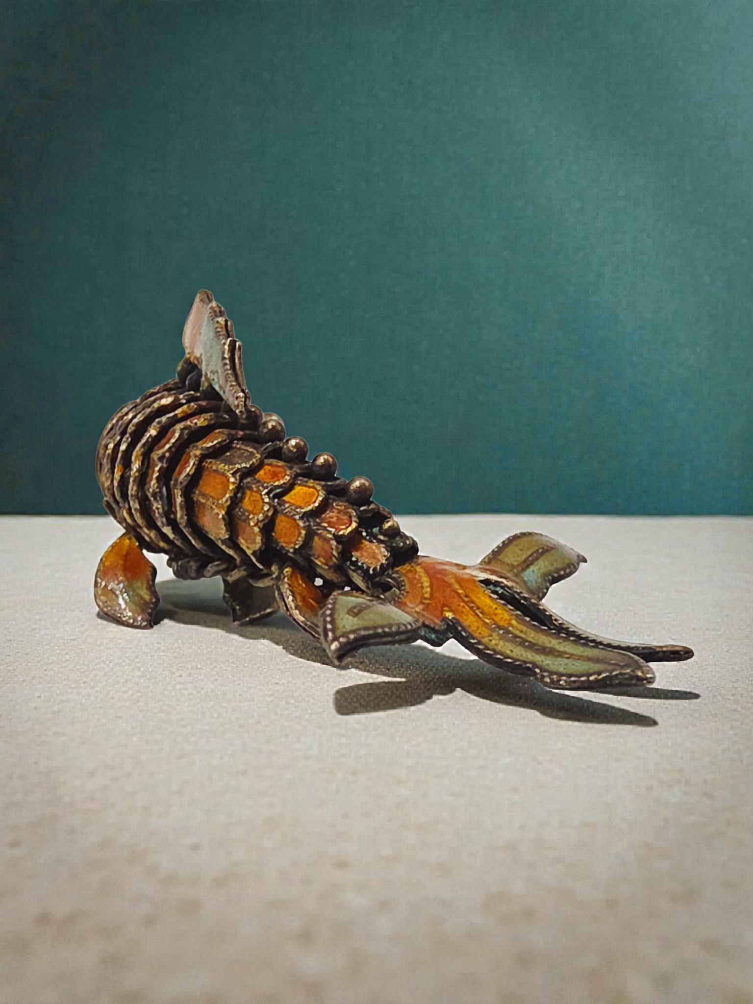 925 Sterling Silver Orange Enamel Koi Fish Articulating Necklace Pendant