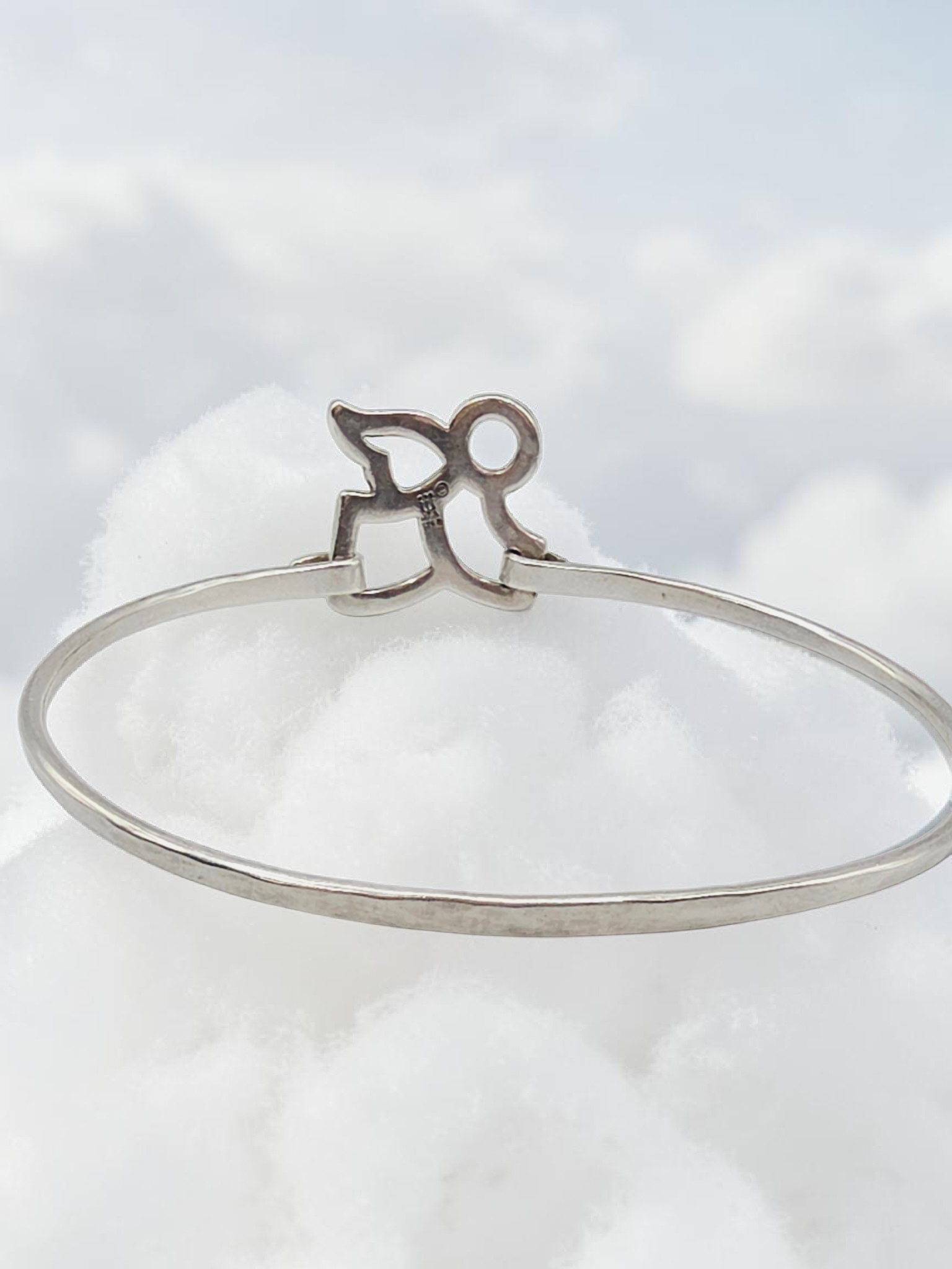 RETIRED James Avery Sterling Silver Flying Angel Hook-On Bangle Bracelet - 7.25"