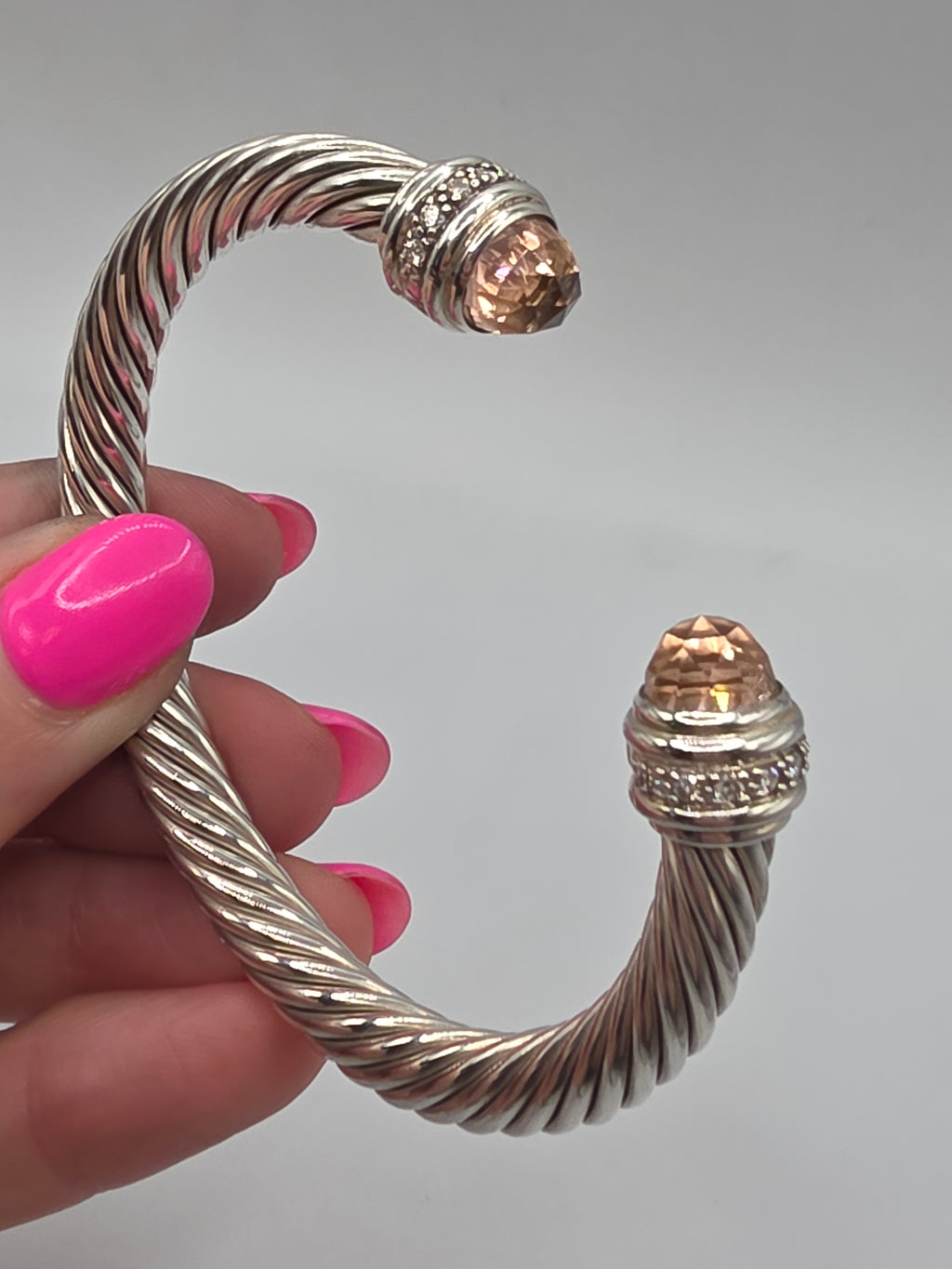 David Yurman Sterling Silver Cable Bracelet with Morganite & Diamonds - Medium