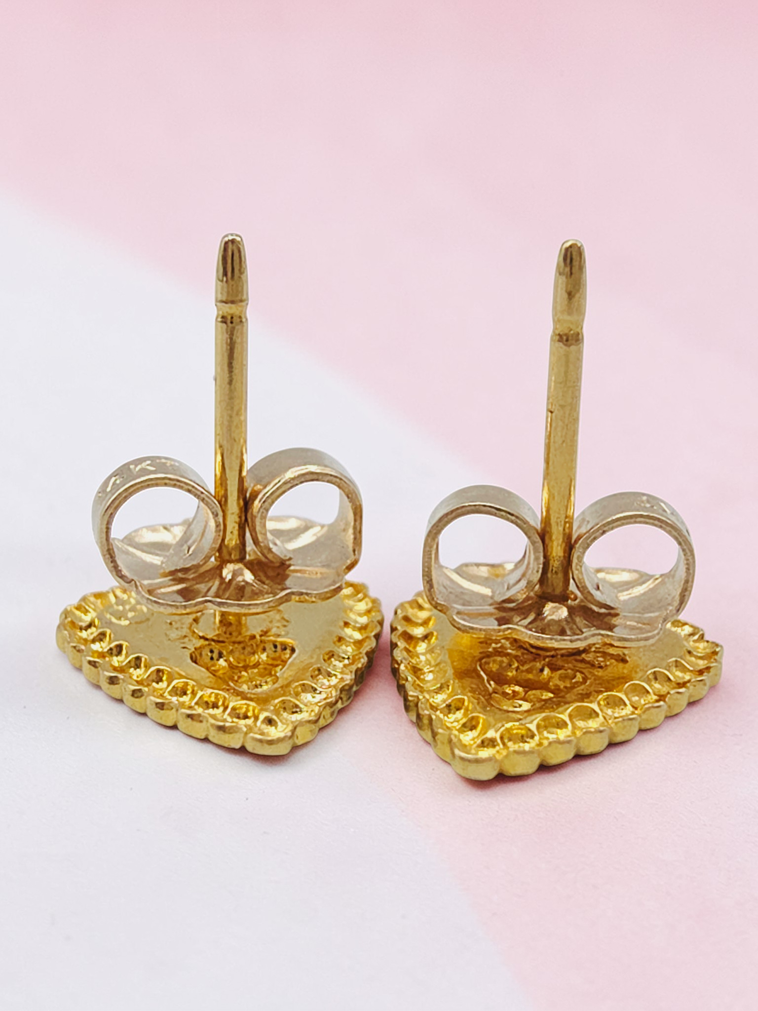 Black Hills Solid 14K Tri Color Gold Grape Leaf Beaded Heart Stud Earrings