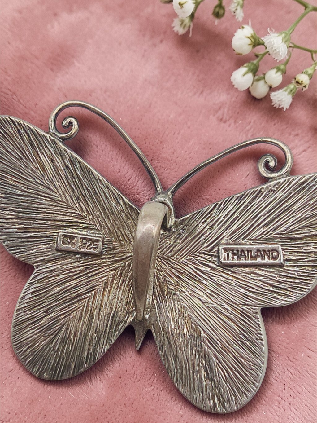 925 Sterling Silver Butterfly Pendant with Turquoise, Enamel & Mother of Pearl