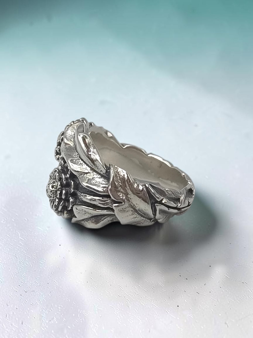 RETIRED Etah Love Sterling Silver Gothic Chrysanthemum Flower Band Ring - Size 5