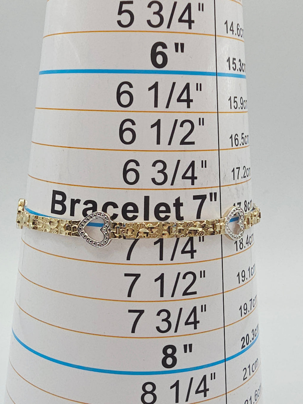 Solid 10K Yellow Gold Nugget Link Heart Bracelet - 7 Inch