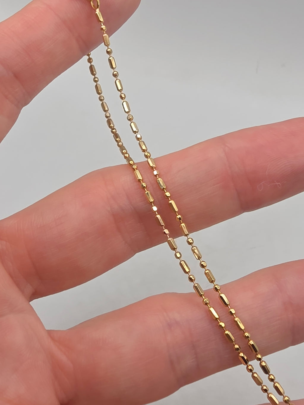 Vintage Balestra Solid 18K Gold Bar Bead 1.4mm Chain Necklace Italy - 16 Inch