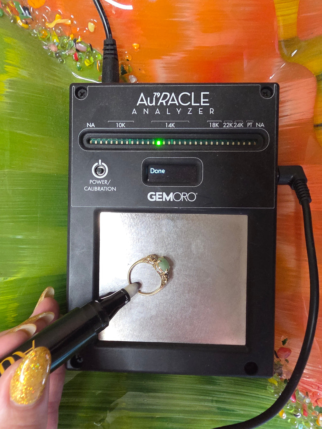 Vintage Designer East Arts Solid 14K Yellow Gold Jade & Diamond Ring Size - 6.25