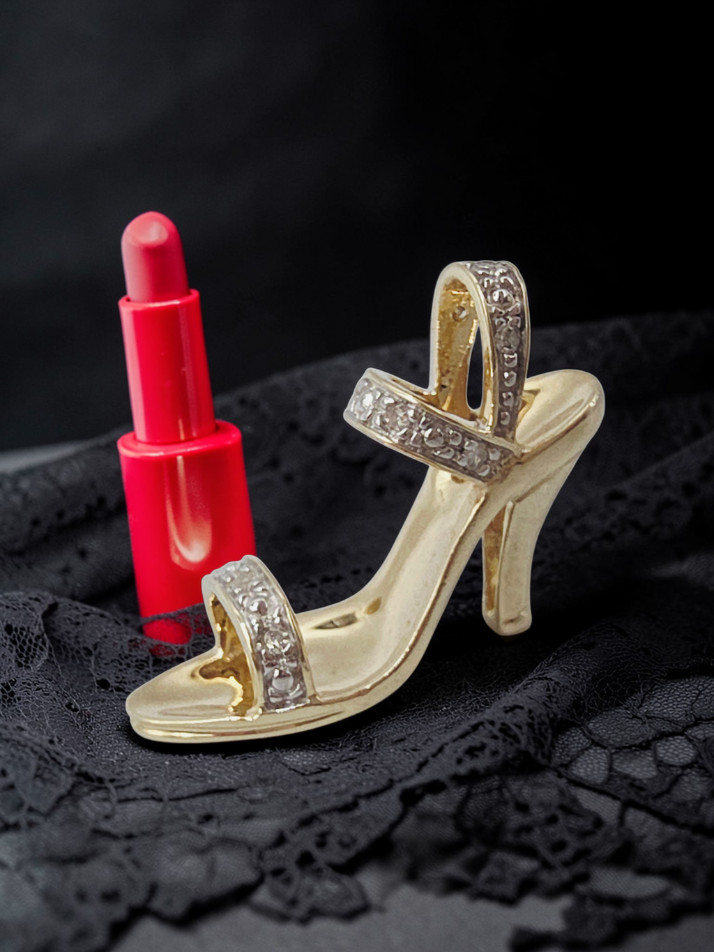 Solid 10K Gold High Heel Stiletto Necklace Pendant with Diamond Accents
