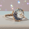 Solid 14K Rose Gold Ring with Lab-Created White Topaz & Diamond Accents - Size 8