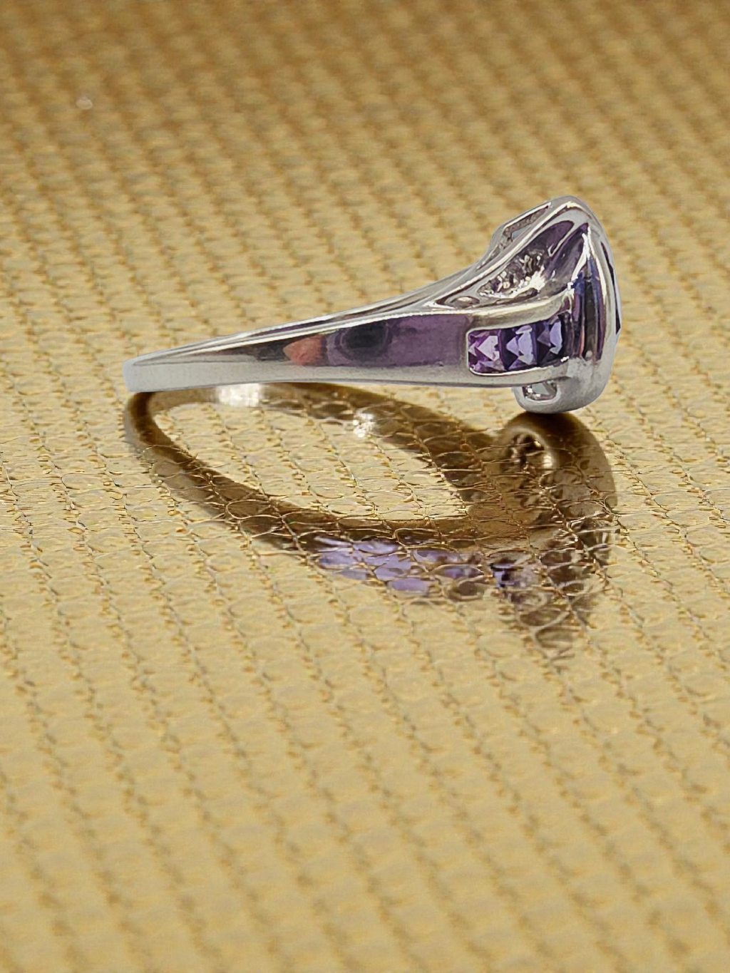 Solid 10K White Gold Ring with Purple & Pink Topaz and Diamonds – Size 6.75
