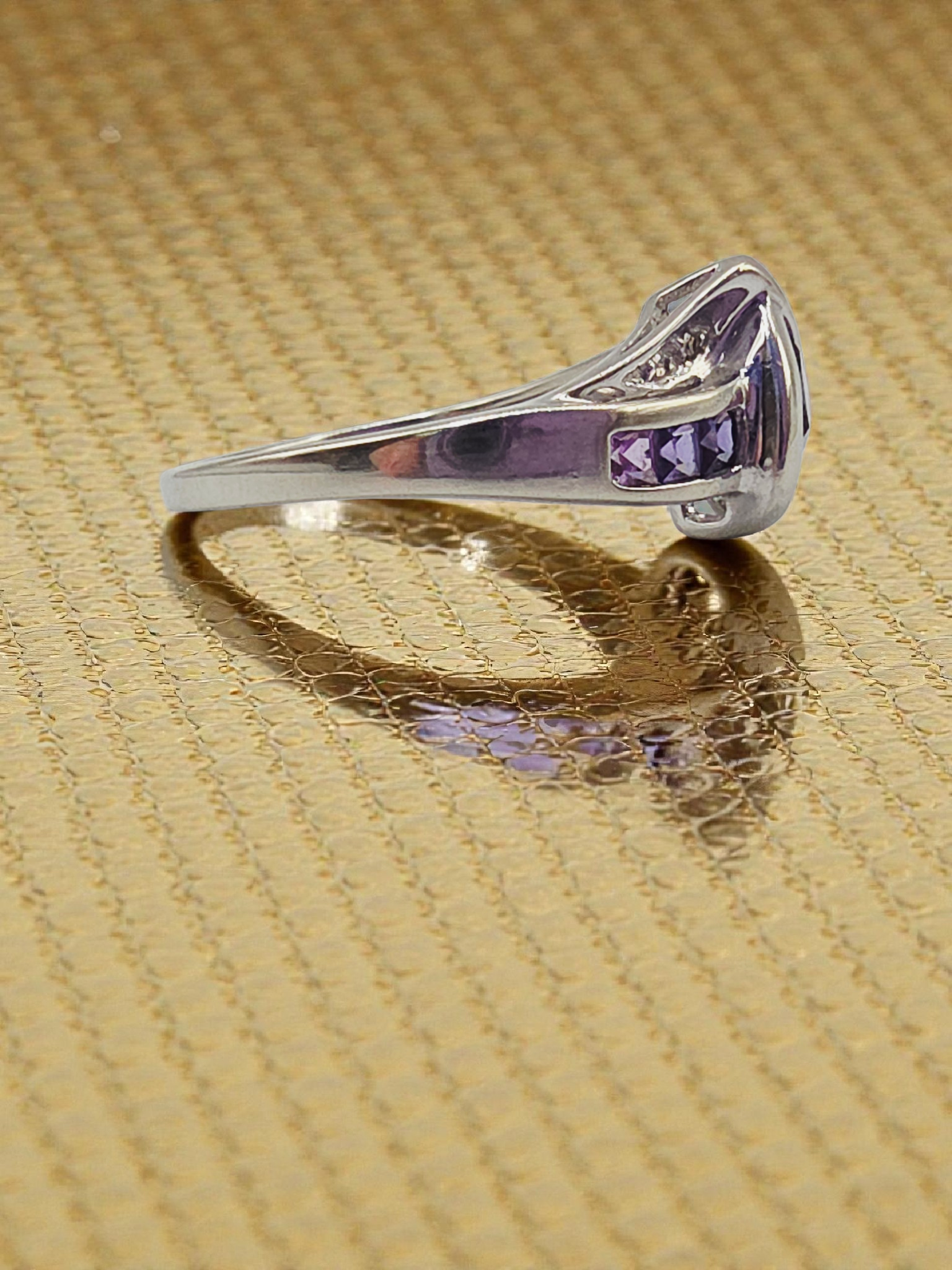 Solid 10K White Gold Ring with Purple & Pink Topaz and Diamonds – Size 6.75